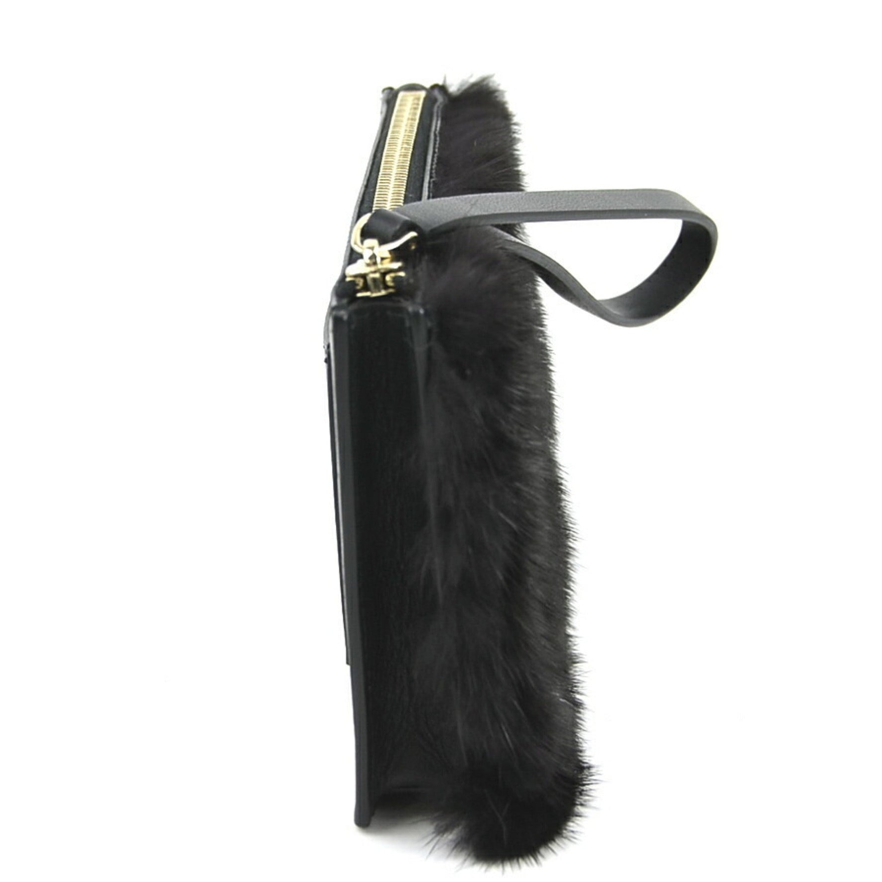 Valentino Garavani Clutch Bag Pouch Fur Leather Black White