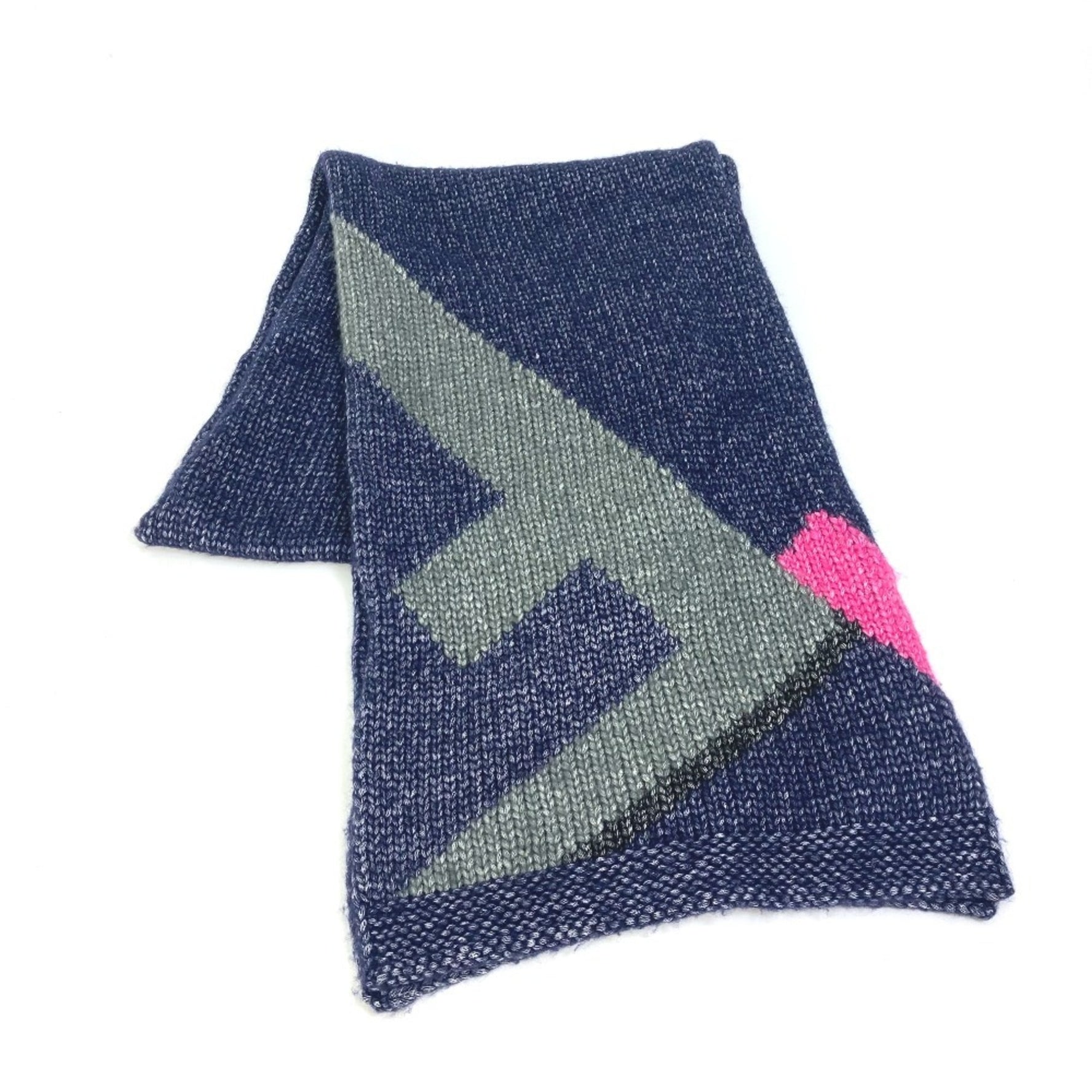 FENDI F logo knitted scarf wool silk navy