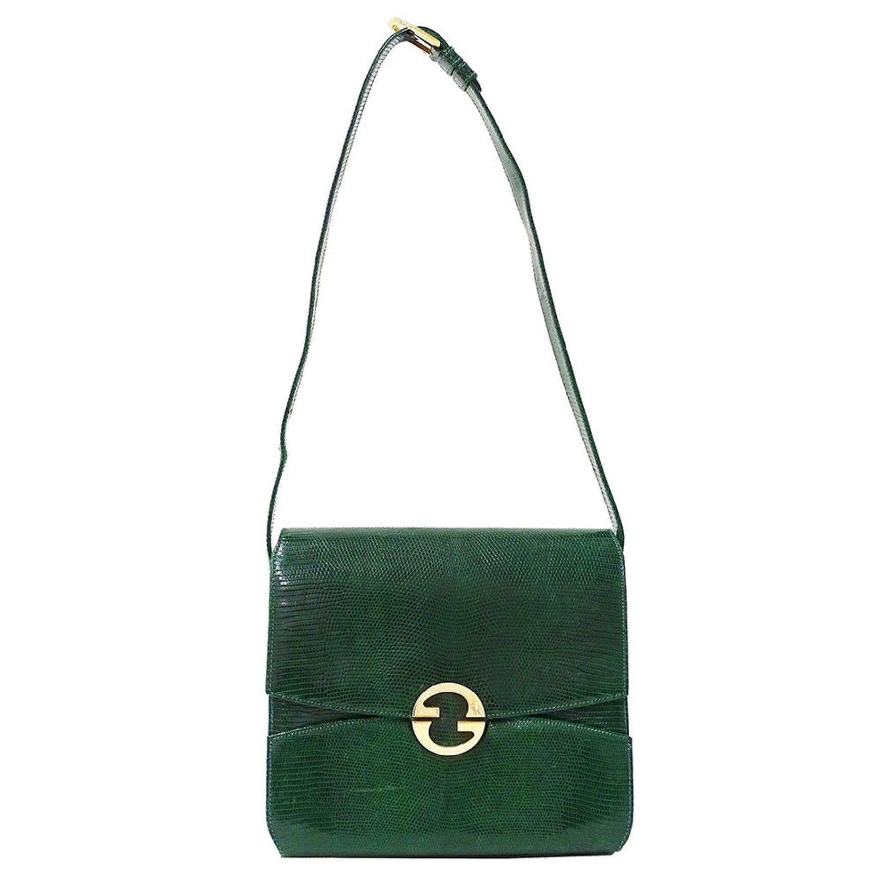 Gucci Women's Shoulder Bag in Green Embossed Leather with Flap