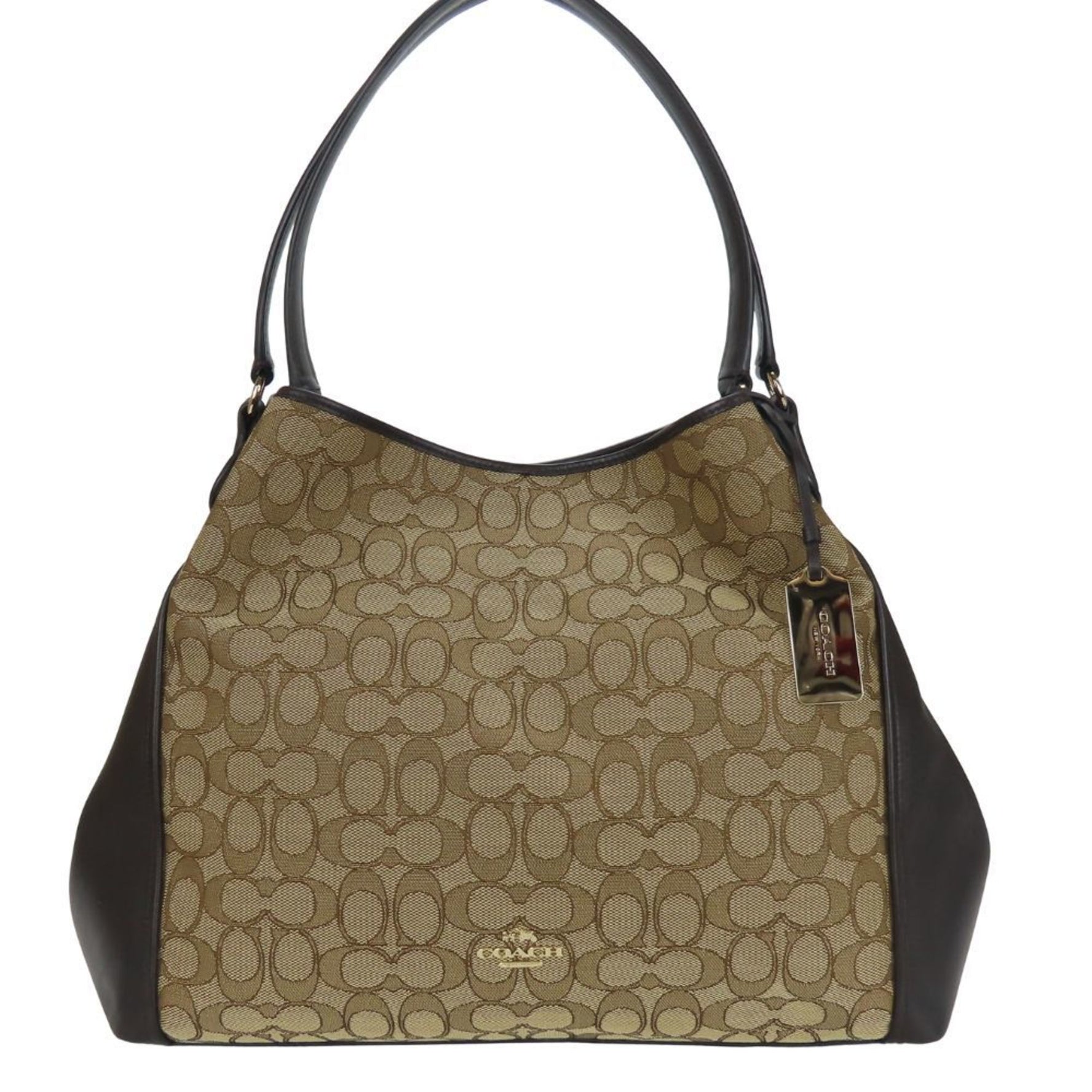 Coach Tote Bag Signature Canvas Leather Brown Dark