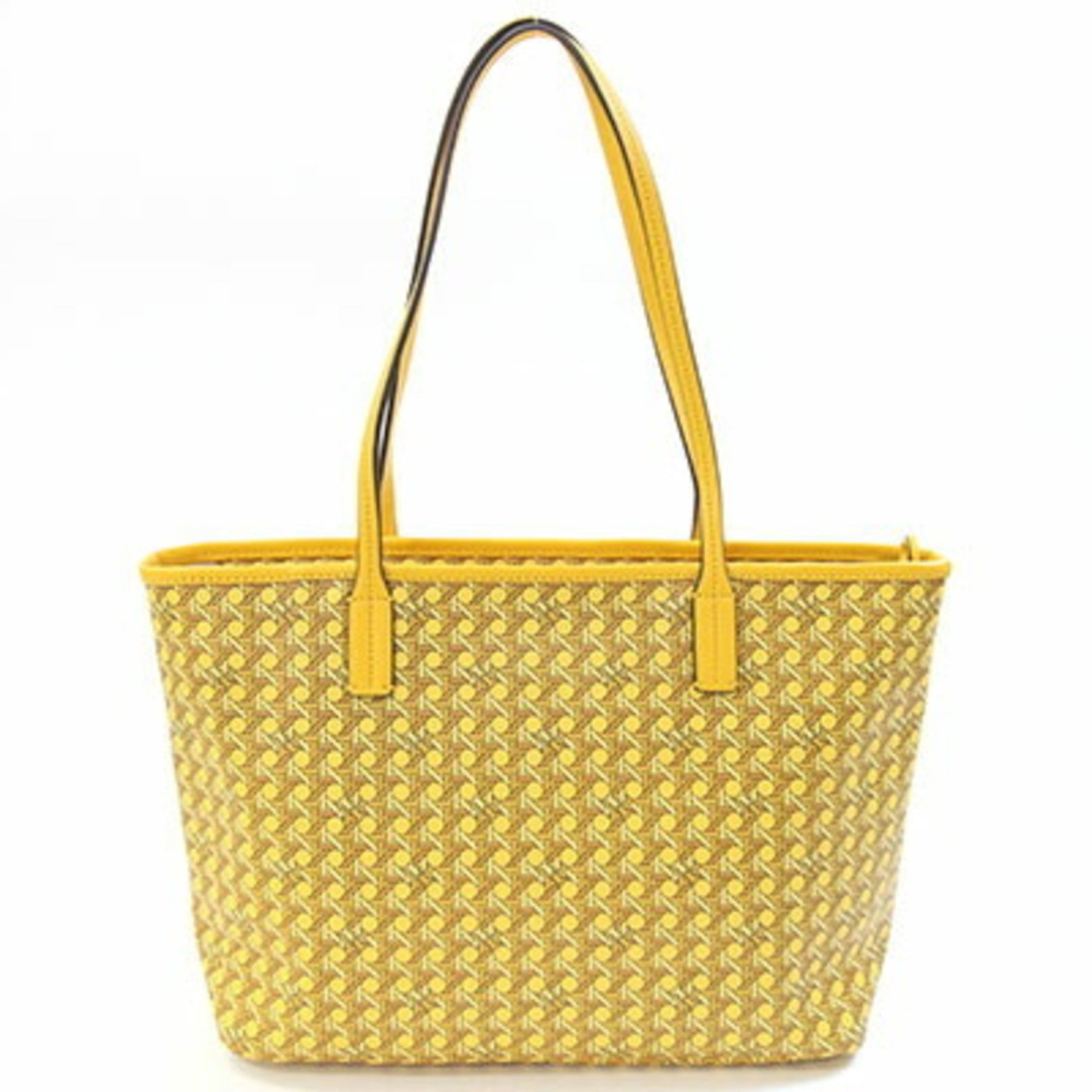 Tory Burch Basket Weave Tote Bag Coated Canvas Leather Shoulder