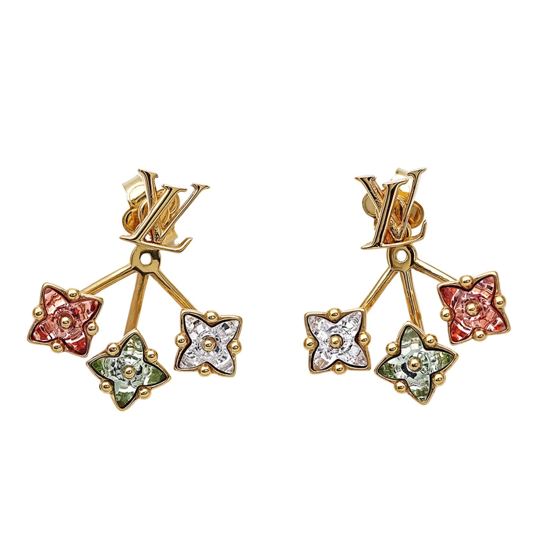 Louis Vuitton LOUIS VUITTON Luluglam Rhinestone Earrings in Pink, and Green