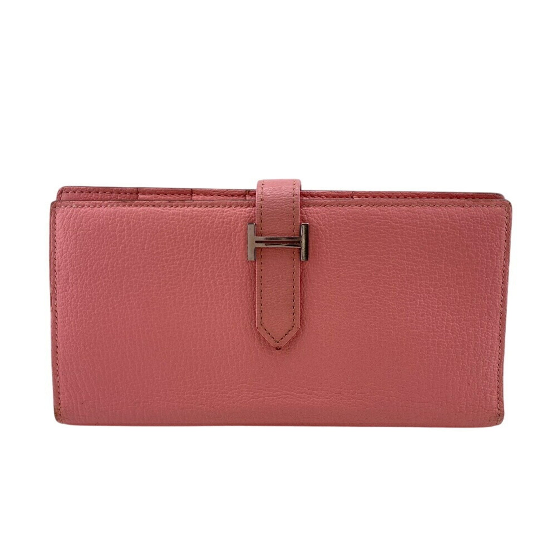 HERMES Hermès □R Bearn Souffle Long Wallet Pink Women's