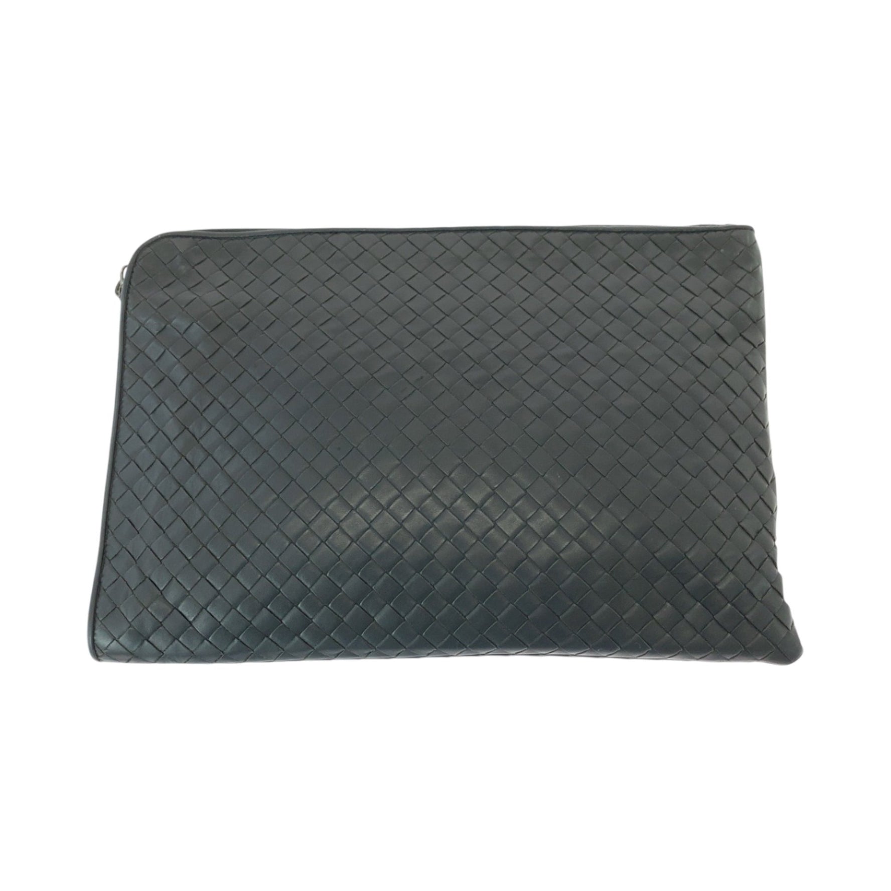 BOTTEGA VENETA Intrecciato Leather Clutch Bag with Silver Hardware