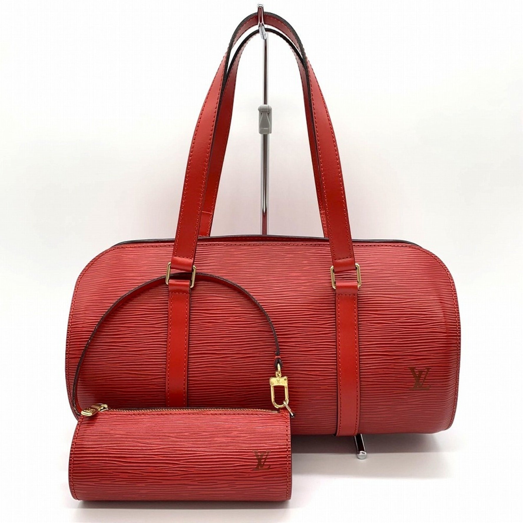LOUIS VUITTON Louis Vuitton Soufflot M52227 Shoulder Bag, Cylindrical, Horizontal, Epi Leather, Castillian Red, Women's