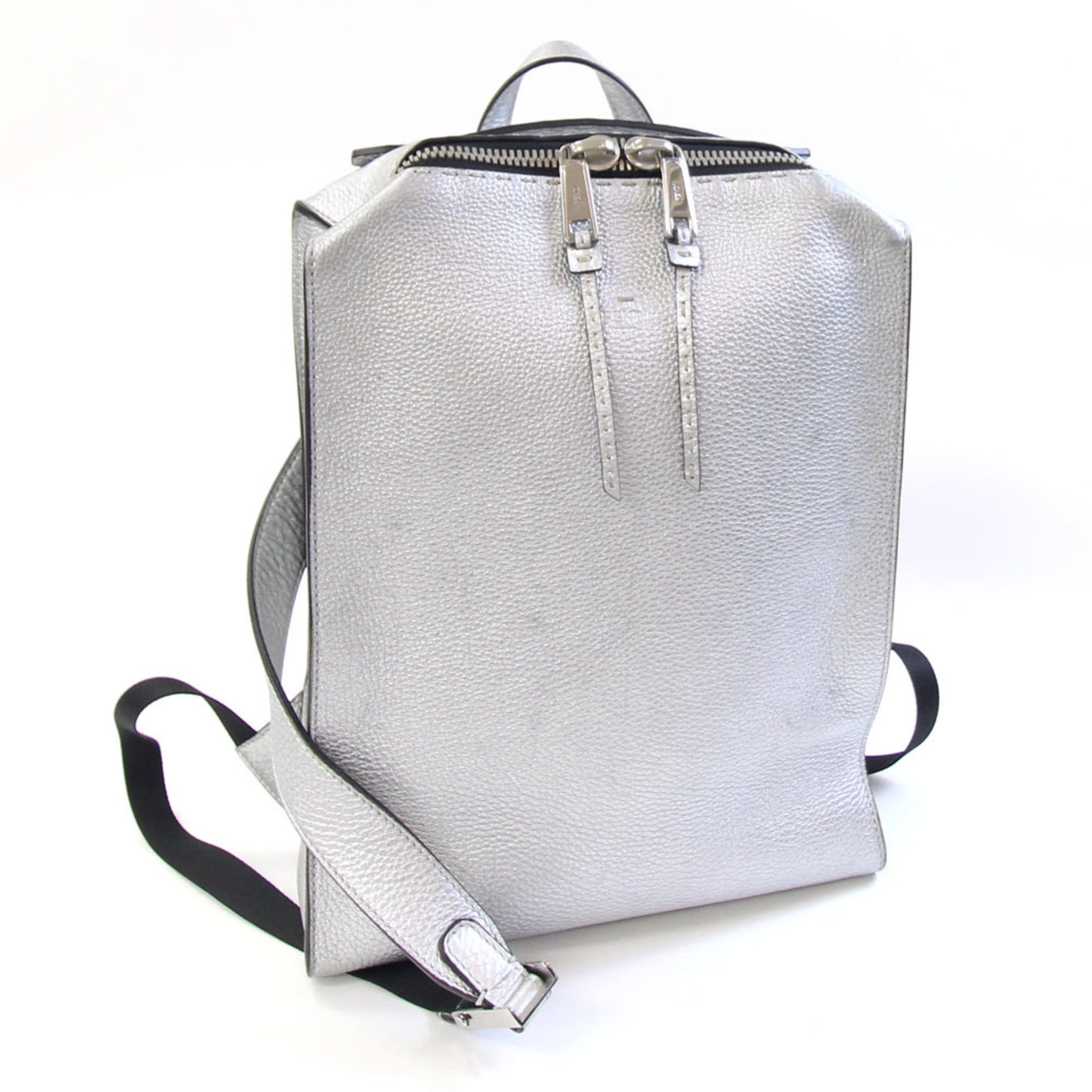 Fendi Selleria Backpack Silver Leather with Stitching