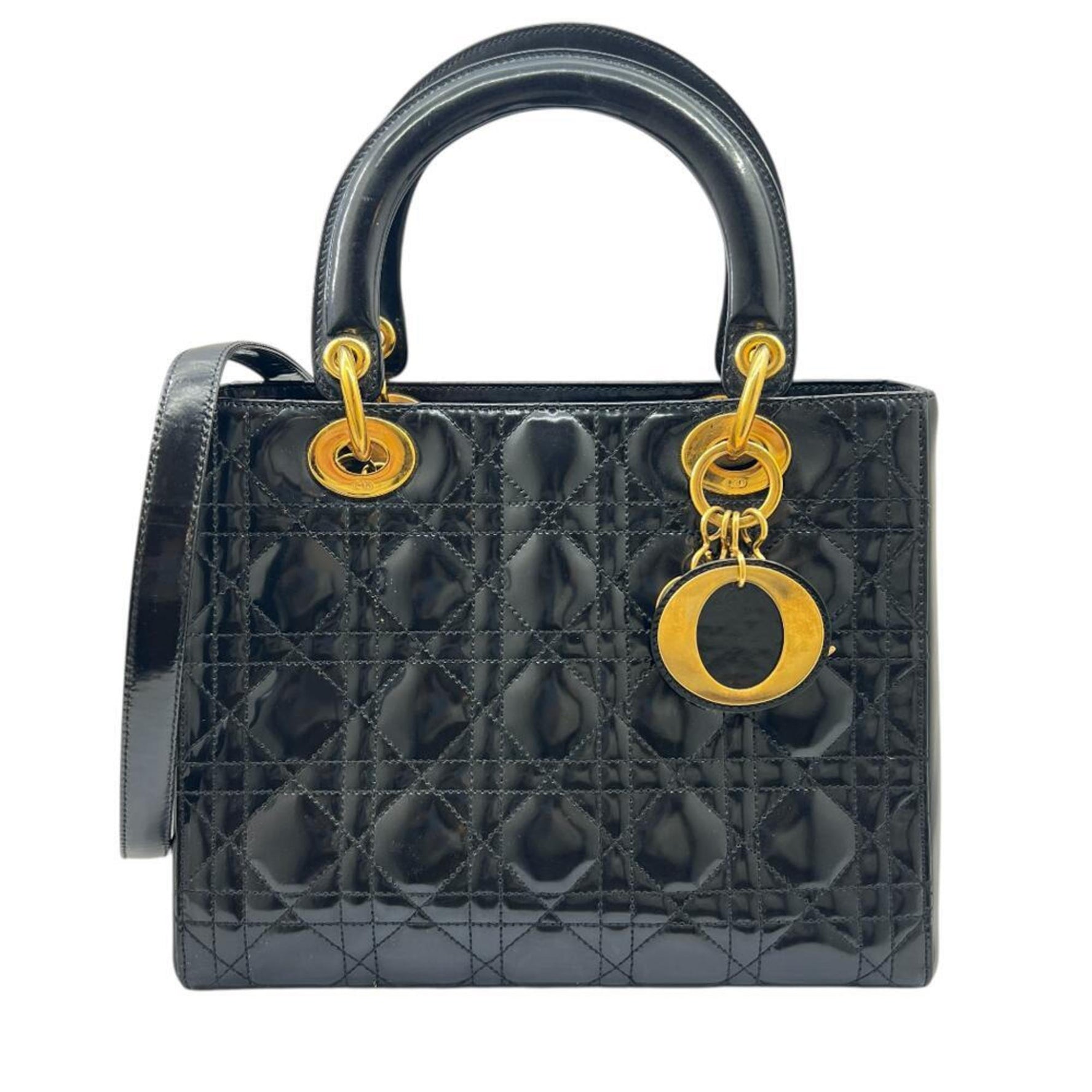 Christian Dior Lady Medium Patent Leather Enamel Cannage Handbag/Shoulder Bag