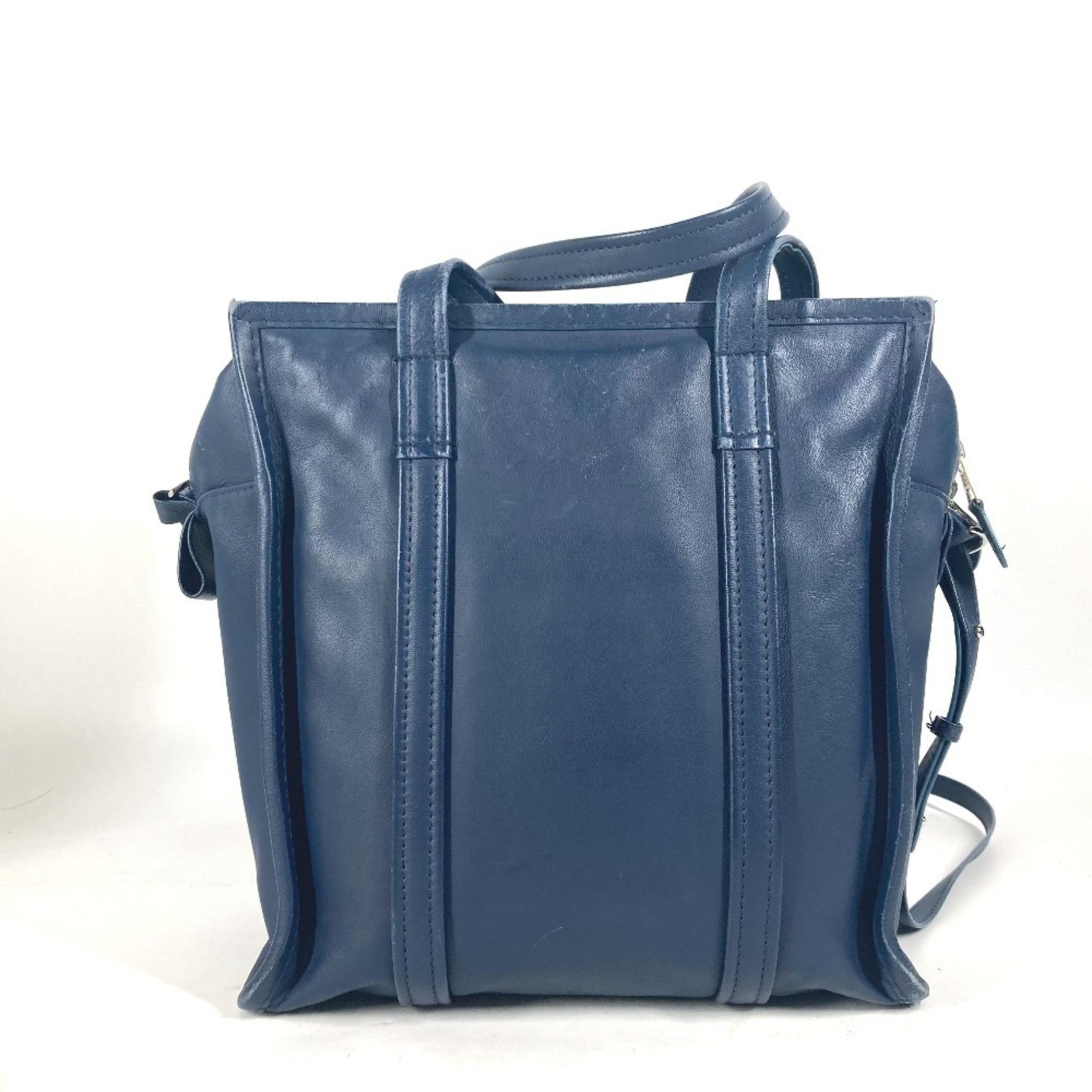 BALENCIAGA Bazaar Shopper S Bag Shoulder Handbag Tote Leather Women's Navy