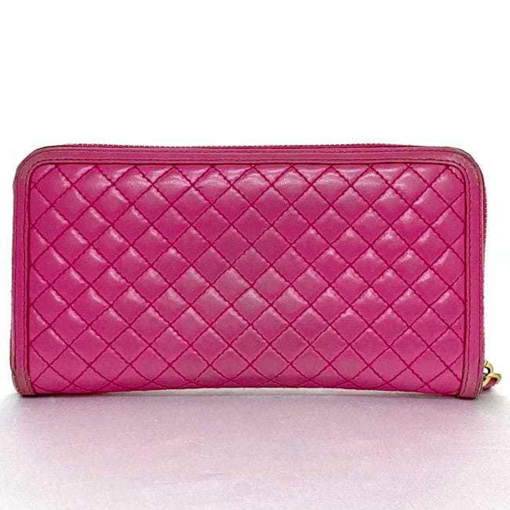 Prada Round Long Wallet Pink FUXIA 1M0506 Quilted Leather PRADA Ladies