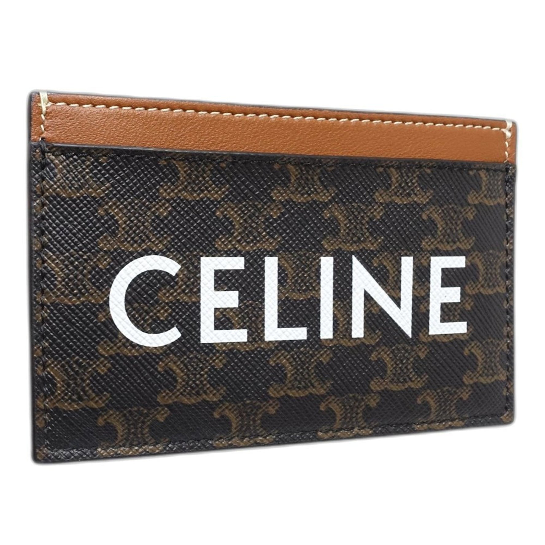 CELINE Triomphe Card Holder in Tan Leather