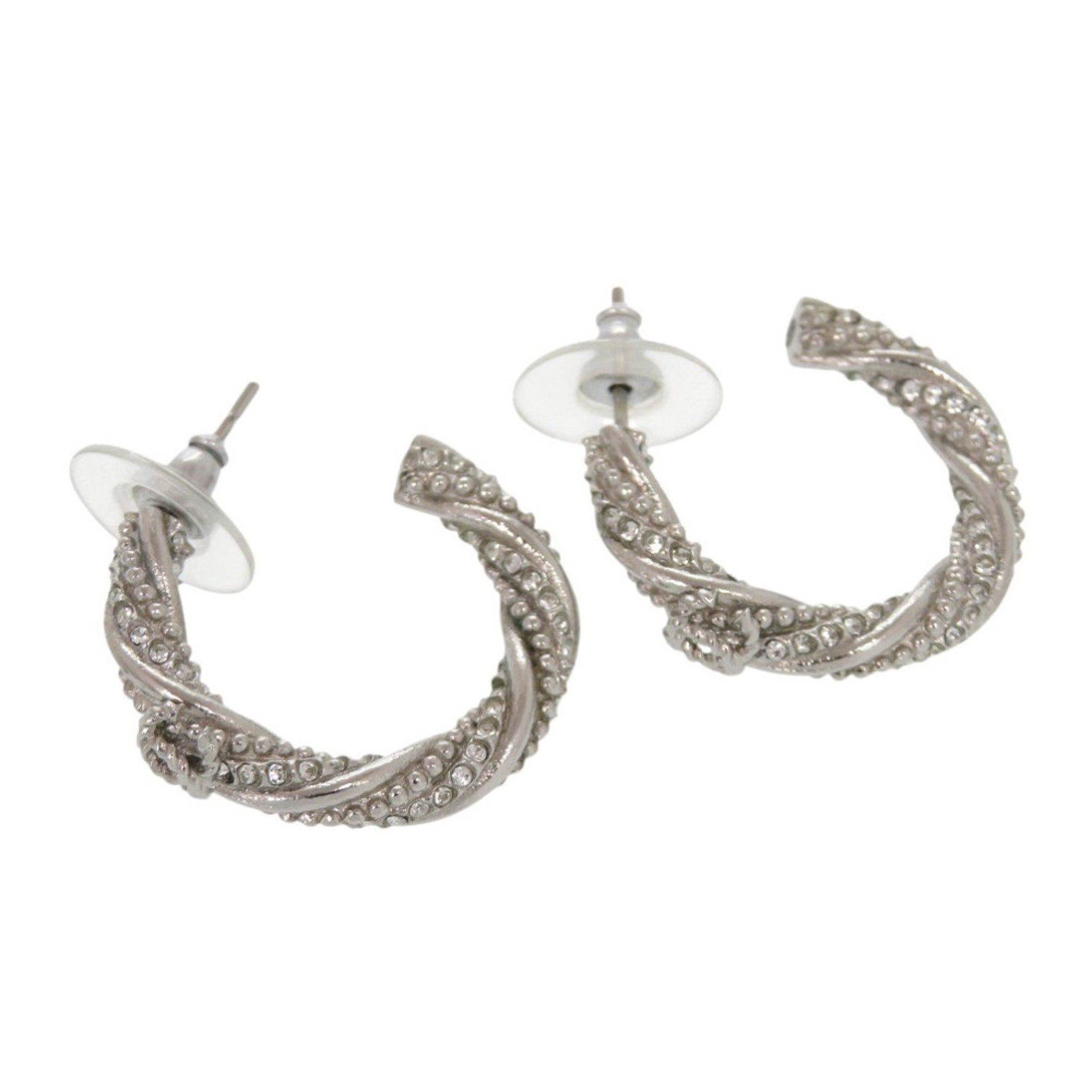 Chanel Coco Mark Metal Silver Hoop Earrings 0757
