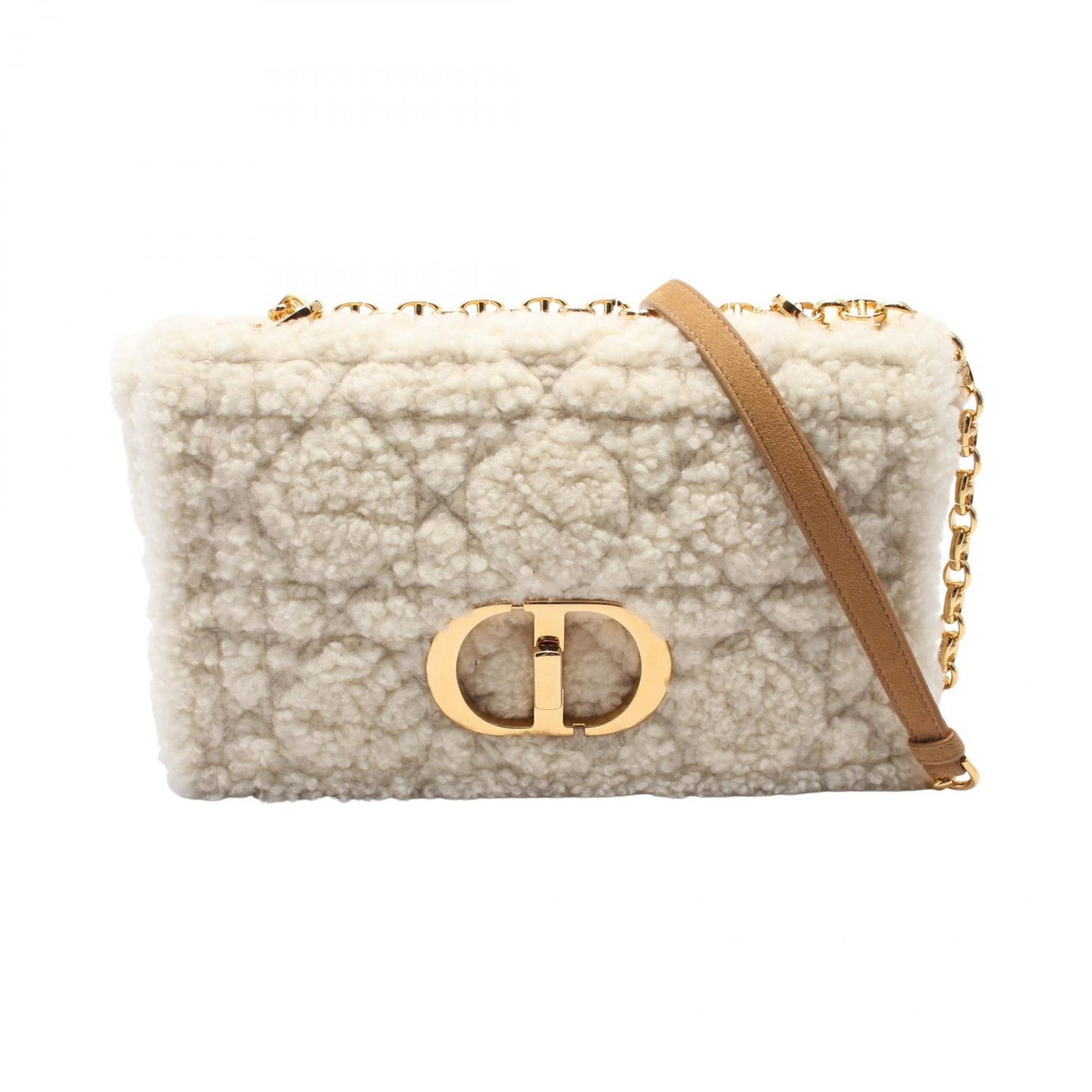 Christian Dior Dior CARO Sheepskin Shearling Shoulder Bag Mouton Ivory Brown