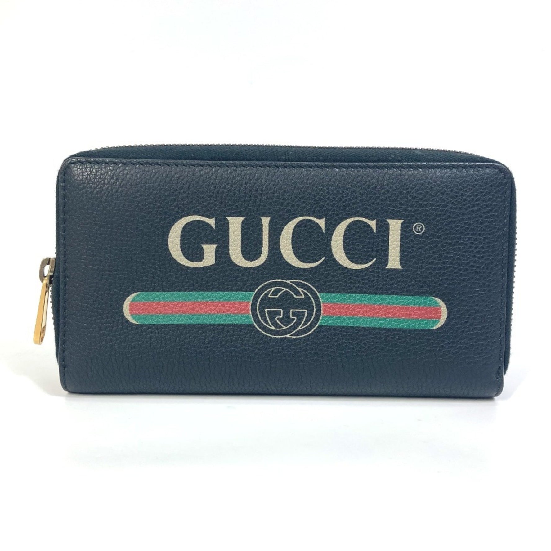 GUCCI Sherry Line Logo Print Round Zipper Long Wallet Leather