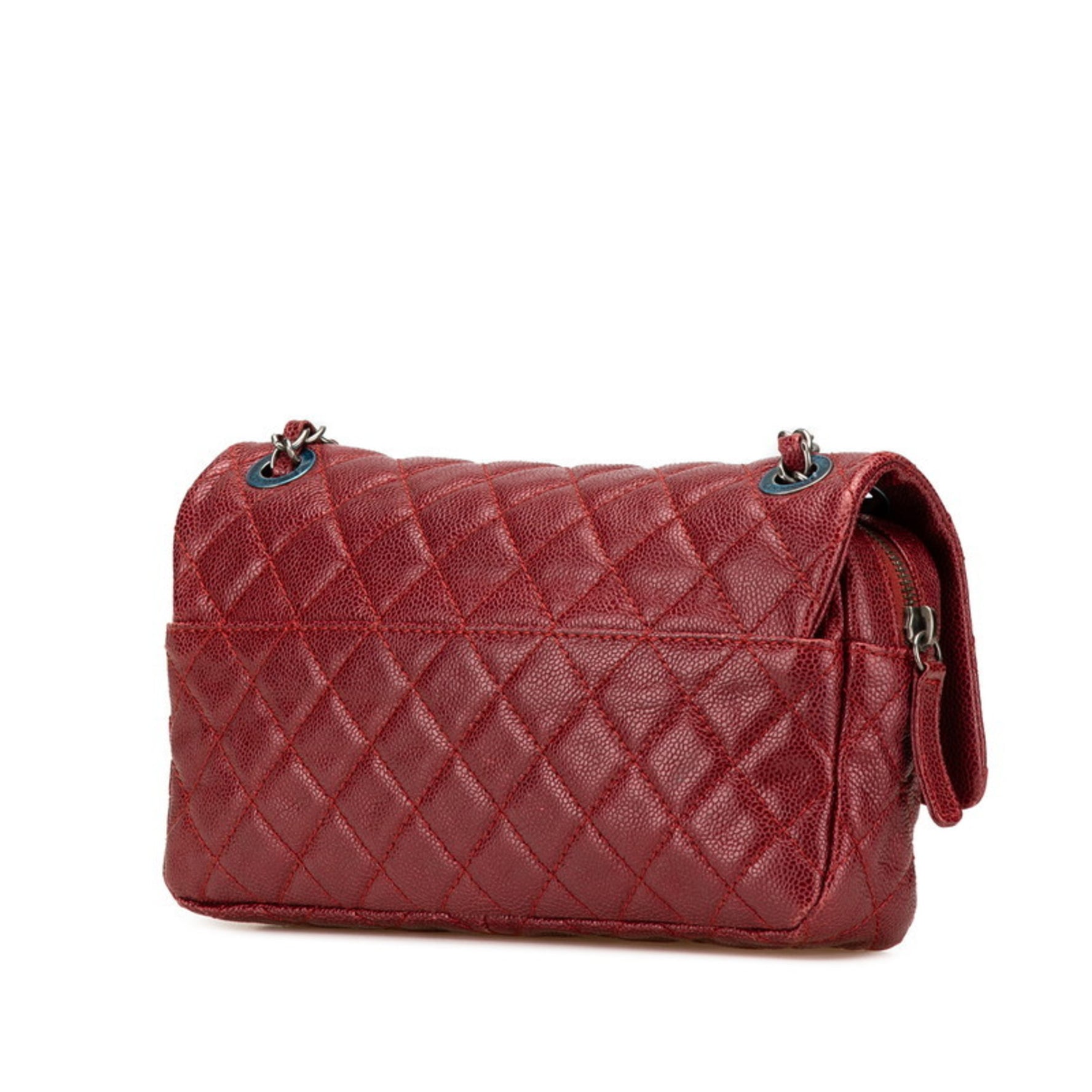CHANEL Matelasse 25 Coco Mark Chain Shoulder Bag in Wine Red Caviar Skin
