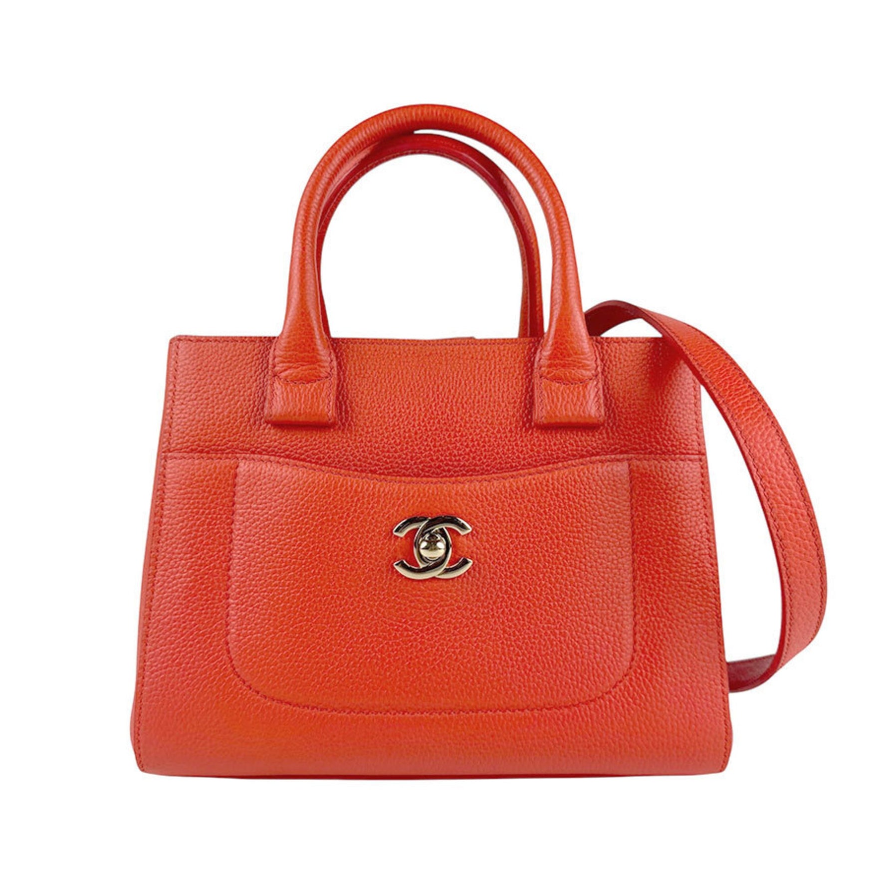 Chanel Neo Executive Tote Leather Shoulder Bag in Red Orange and Gold