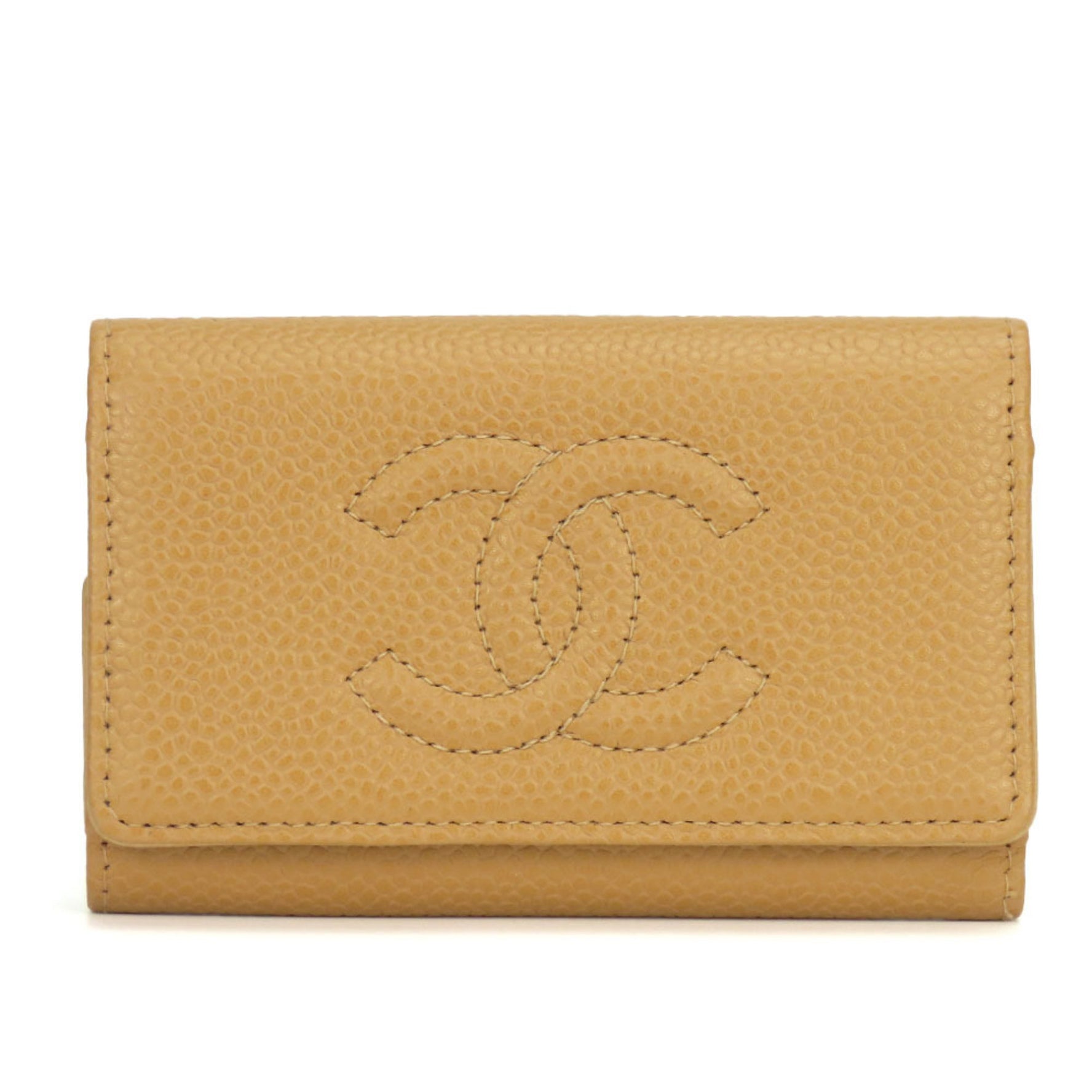 Chanel 6-ring key case, caviar skin, beige, No. 8, Coco mark, accessory, women's, CHANEL
