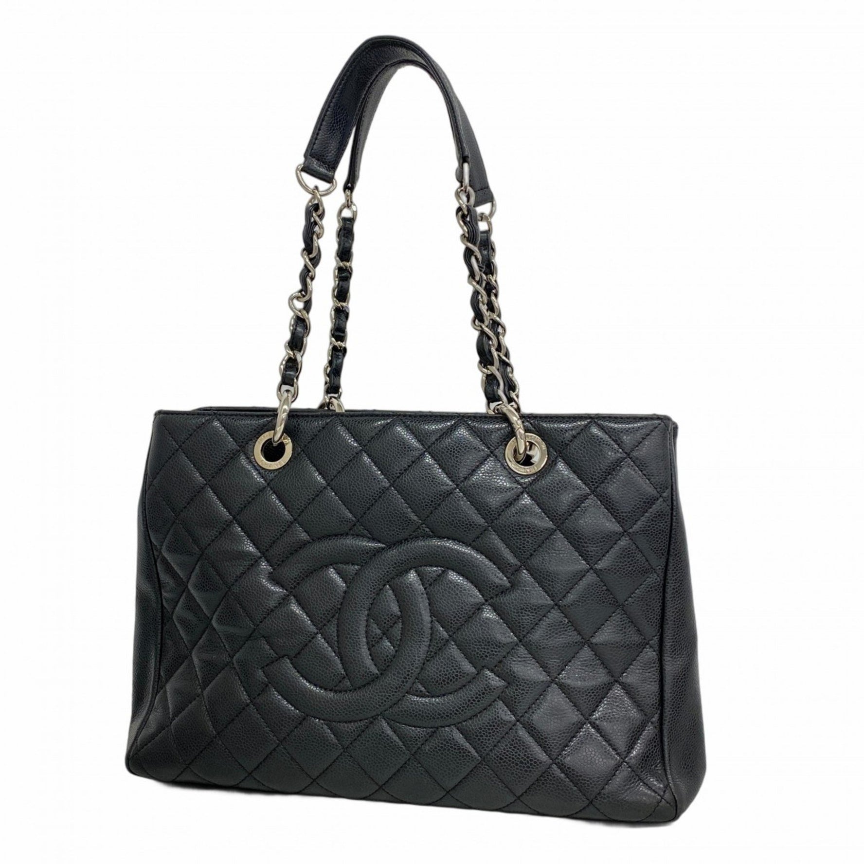 Chanel Matelasse Shoulder Bag with Chain, Caviar Skin, Black, Women's