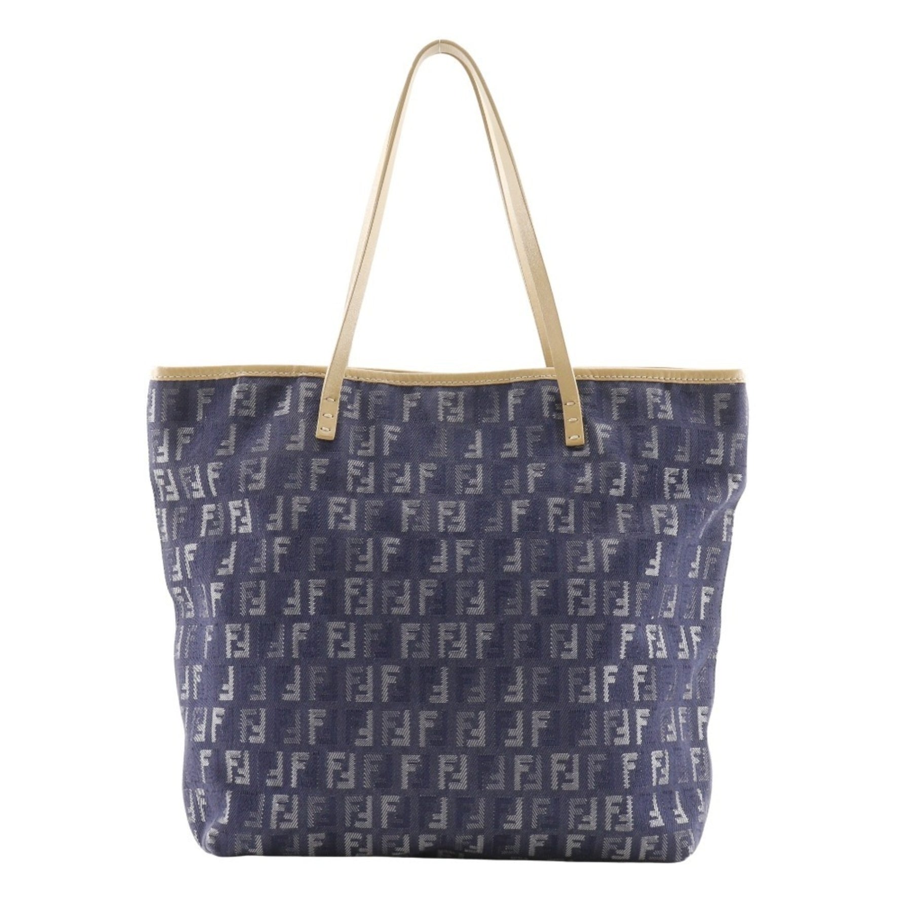 FENDI Zucchino handbag tote bag denim x leather navy type women's