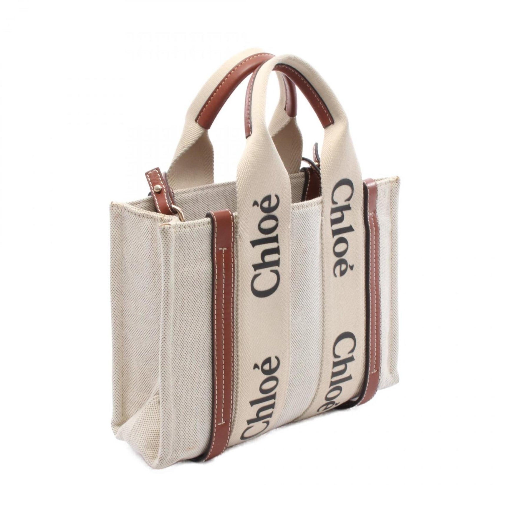 Chloé Chloe WOODY Small Handbag, Canvas and Leather, Beige/Brown