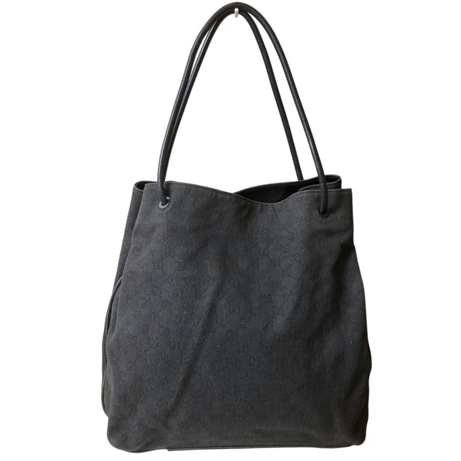 GUCCI GG Canvas Tote Bag with Leather Handles, Gray