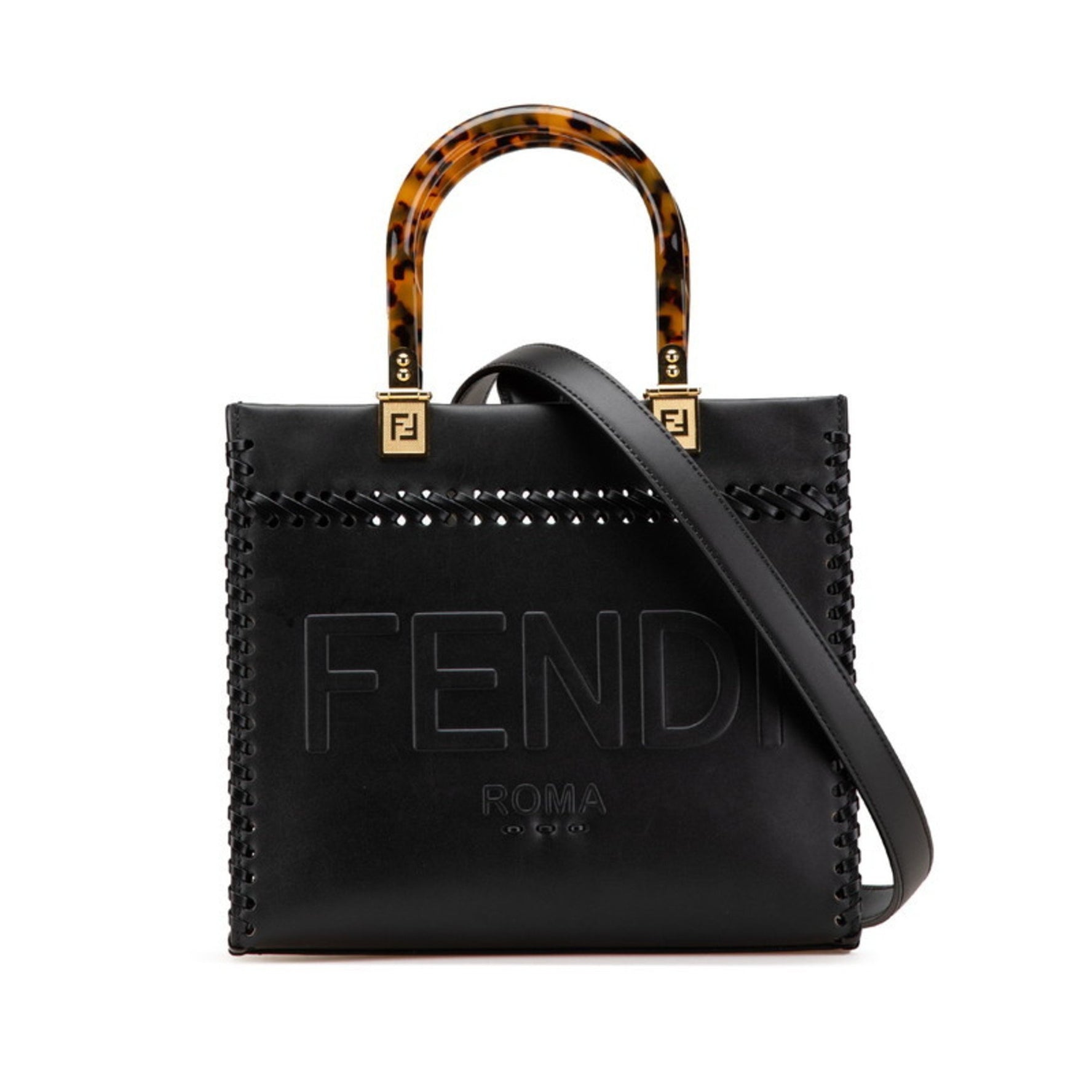 Fendi Sunshine Small Handbag/Shoulder Bag Black/Brown Leather