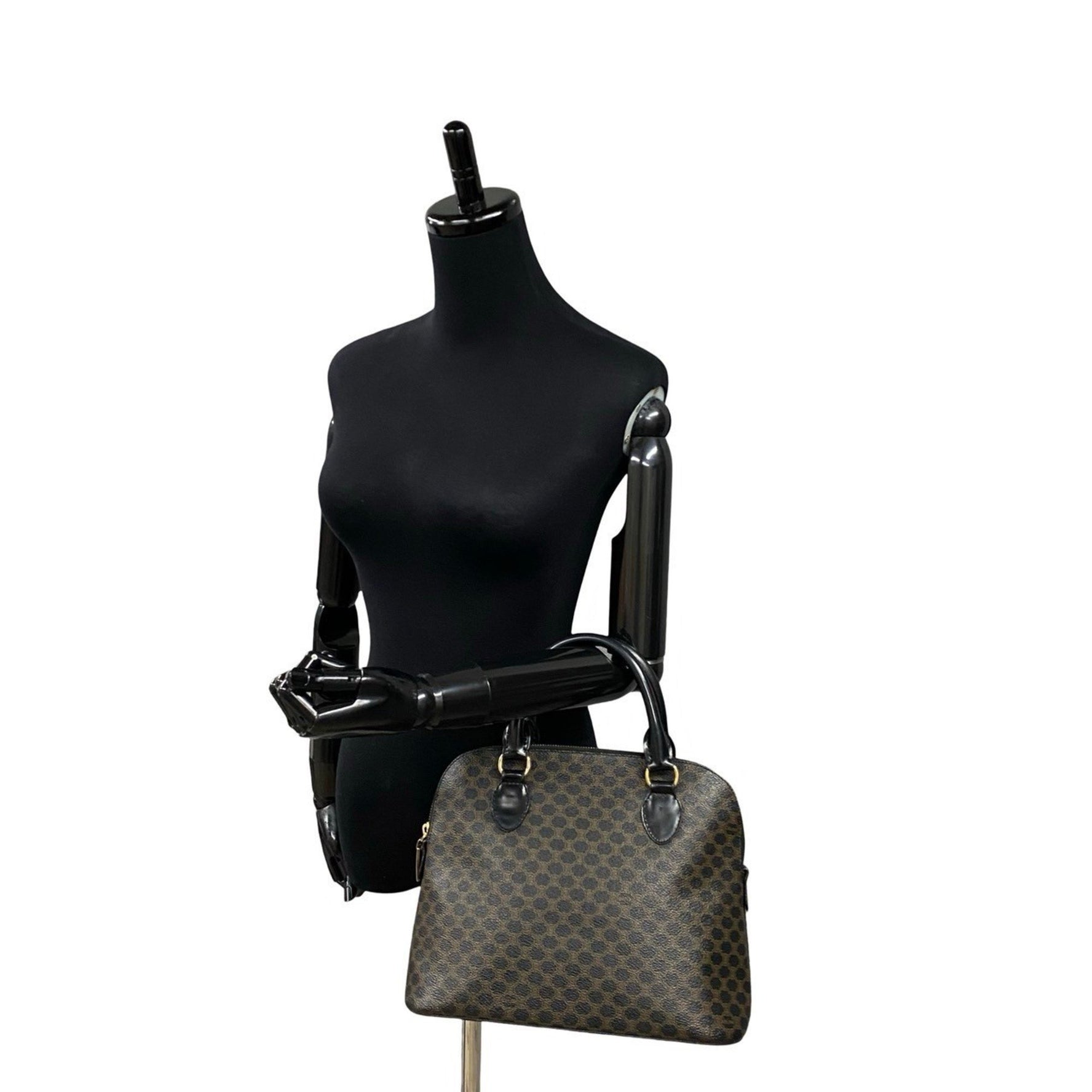 CELINE Vintage Macadam Blason Triomphe Leather Handbag/Mini Tote Bag, Black, 104-6
