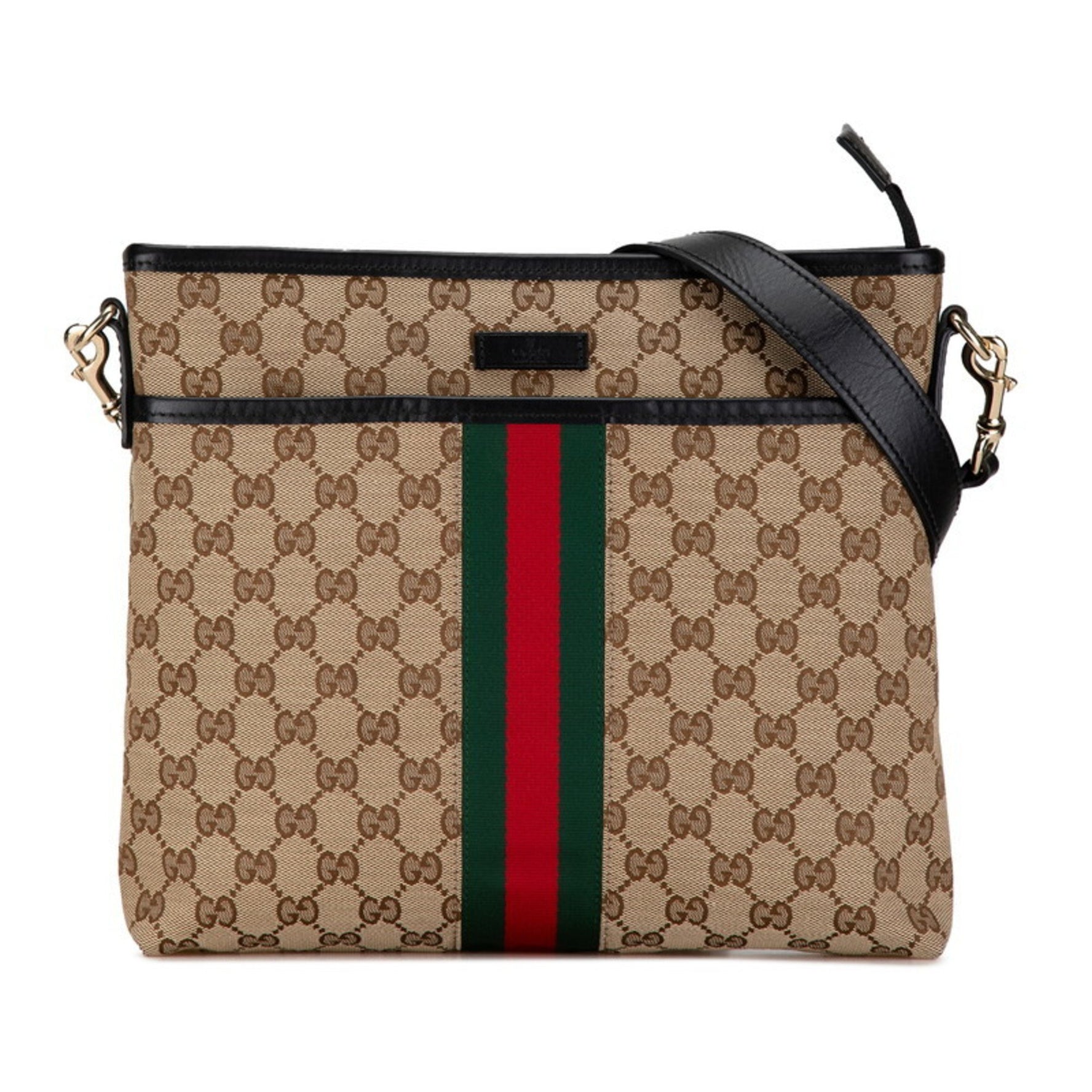Gucci GG Canvas Sherry Line Shoulder Bag Beige Black Leather Women's GUCCI