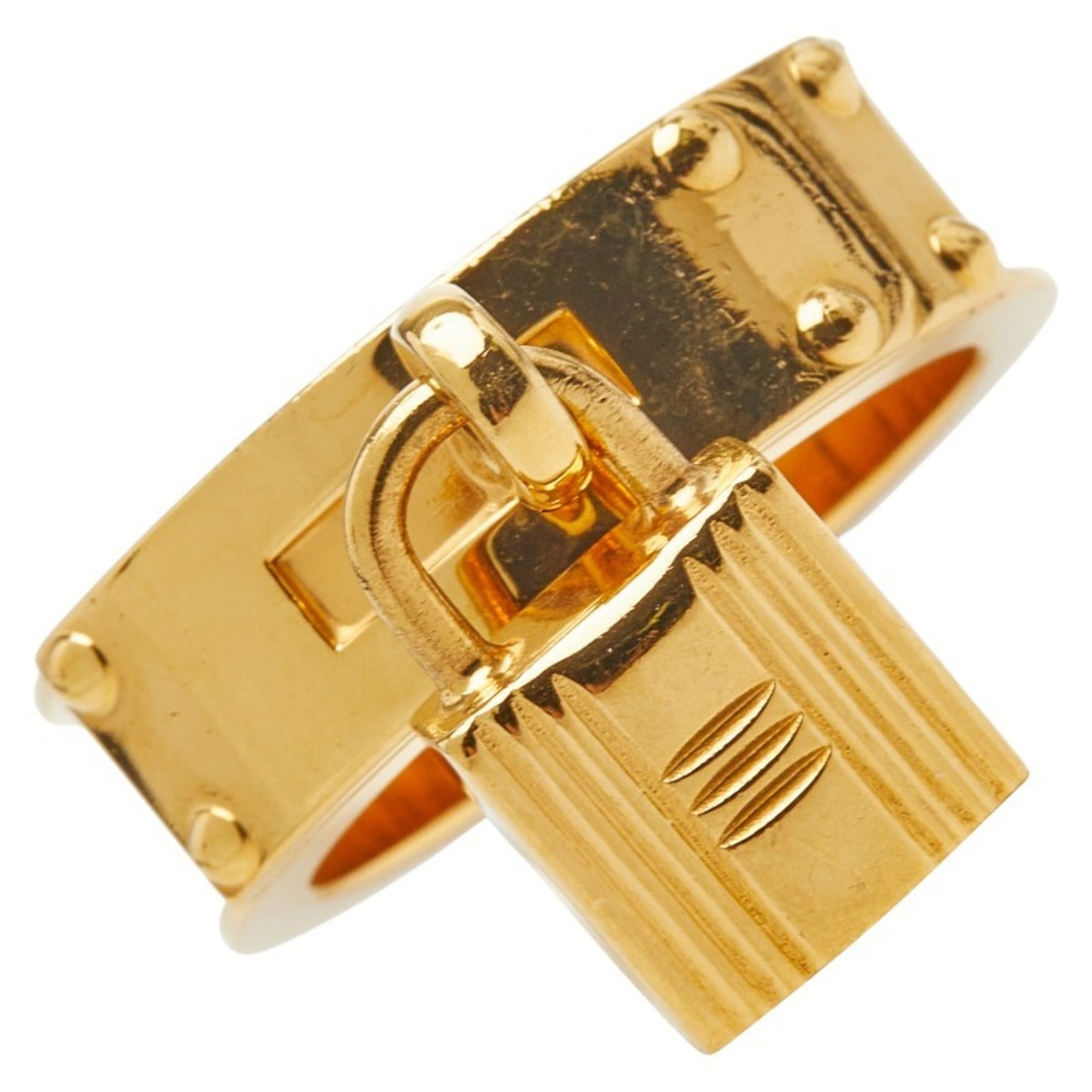 Hermes Kelly Cadena motif scarf/muffler with ring in gold and red plated leather .