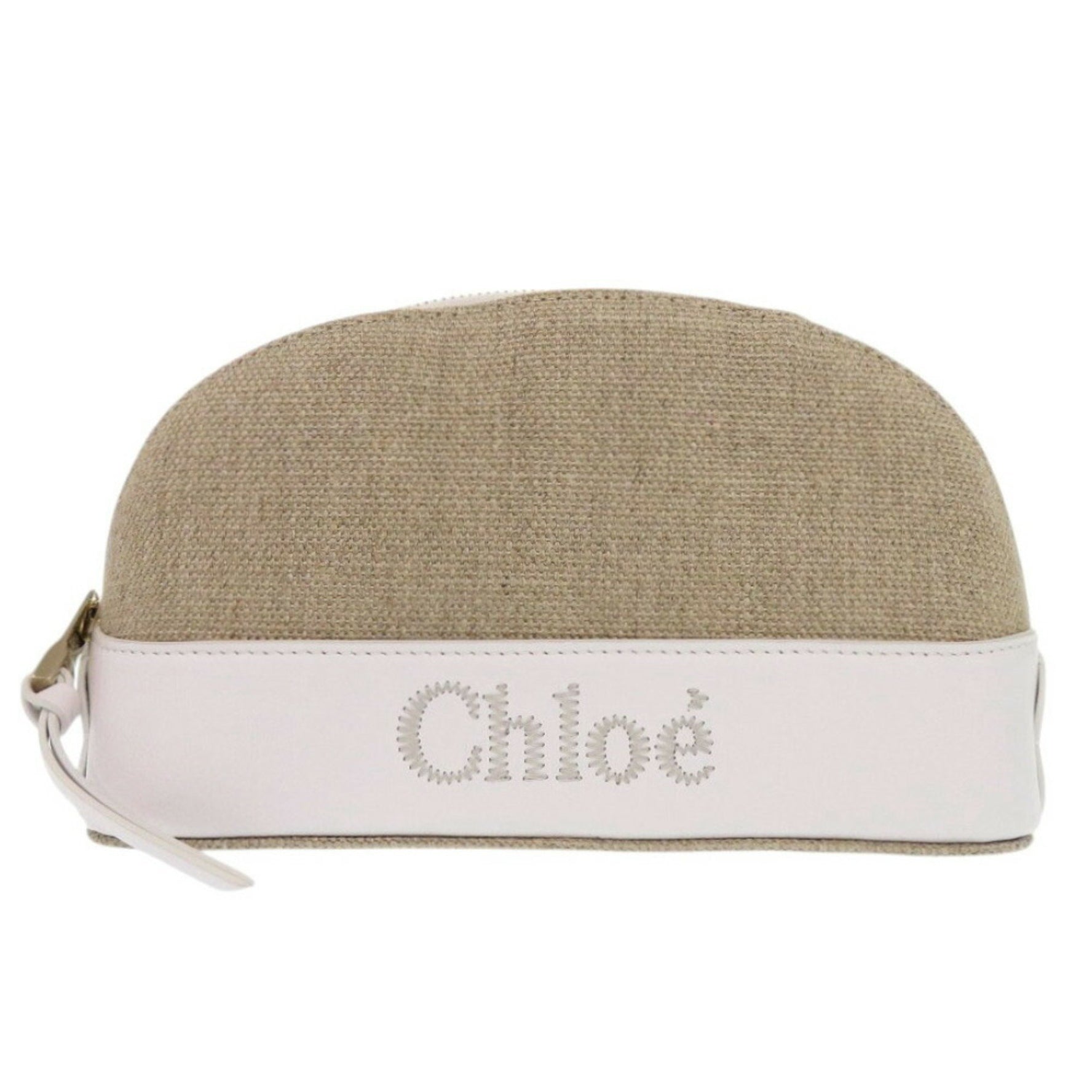 Chloé Unused Chloe CHC23SP870J90106 Pouch Leather Linen Canvas Beige White 0374Chloe