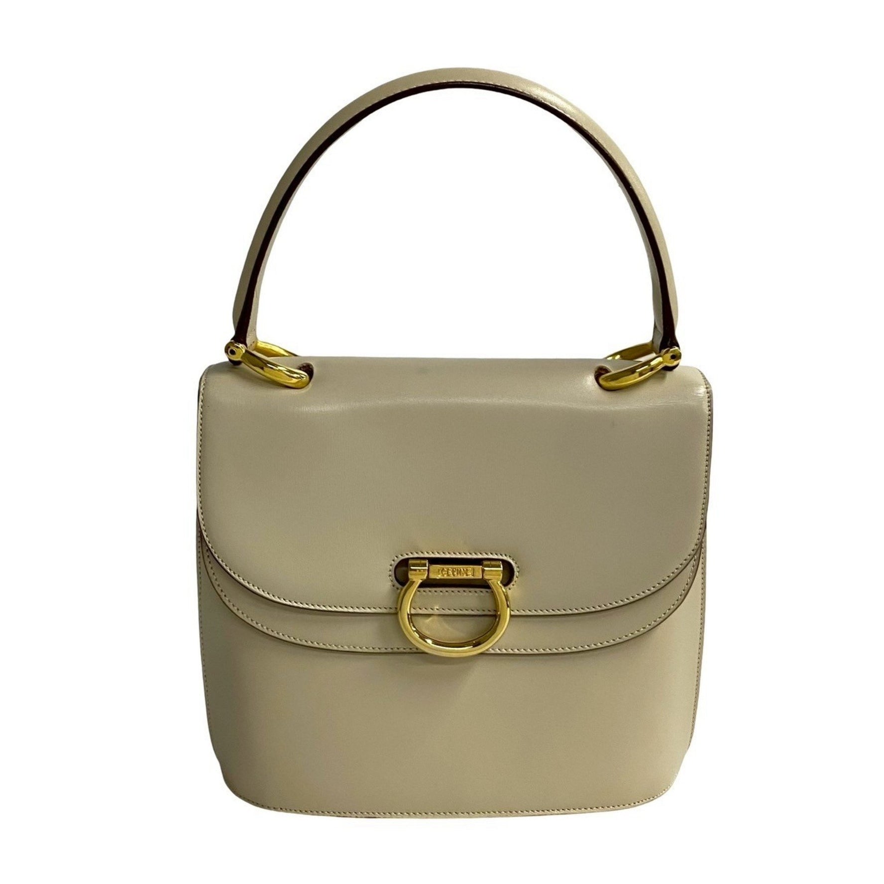 CELINE Logo Hardware Calfskin Leather Double Flap Handbag Mini Tote Bag