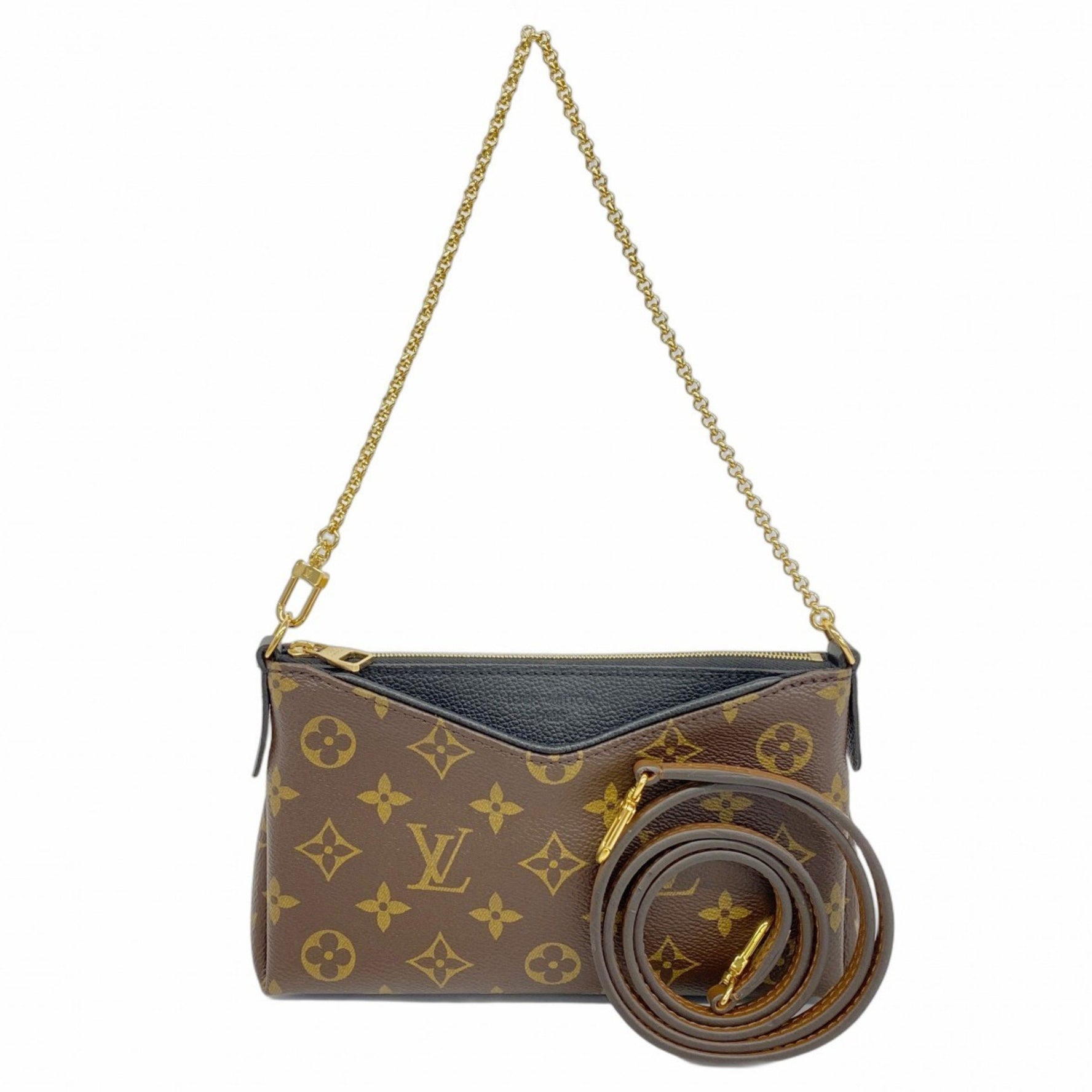 Louis Vuitton Monogram Pallas Scratch Handbag M44058 Brown Blue Marine Women's