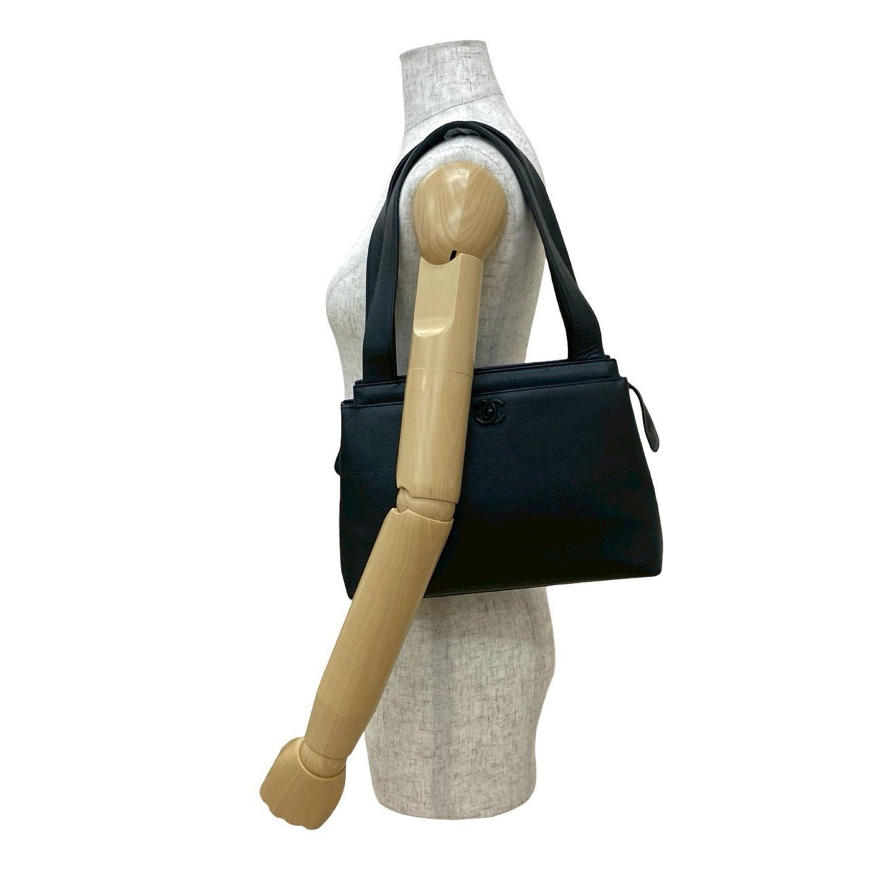 CHANEL Coco Caviar Skin Semi-Shoulder Bag Mini Tote Handbag -1838