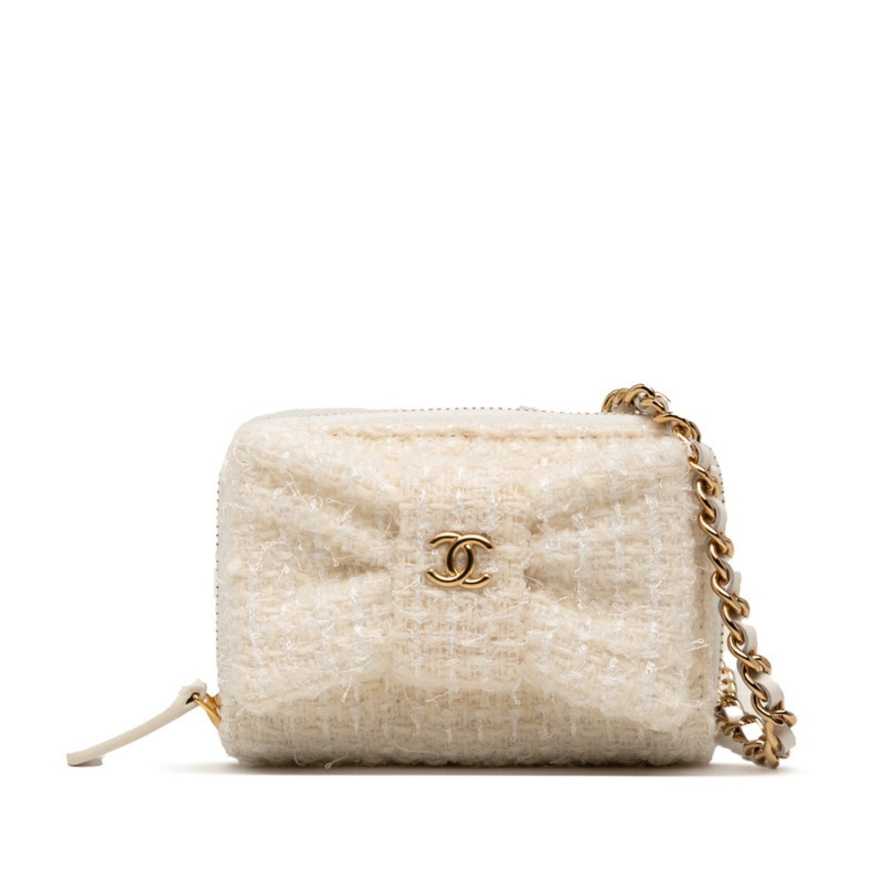 Chanel Coco Mark Ribbon Mini Chain Wallet, Tweed Leather