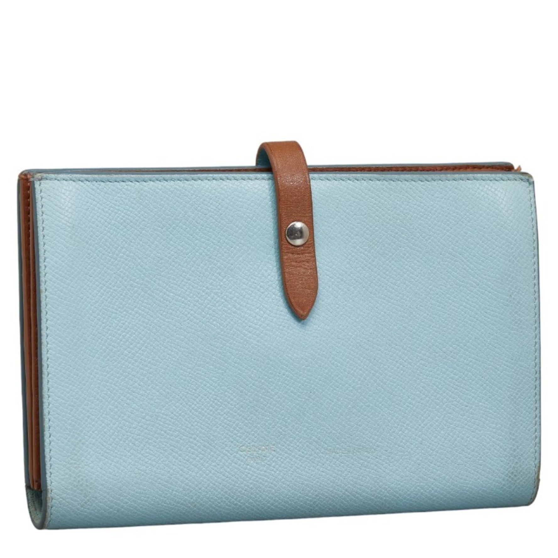 CELINE Bi-fold Wallet Blue Brown Leather