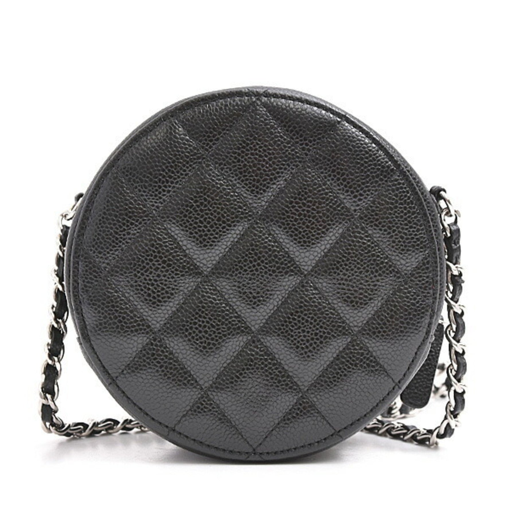 CHANEL Caviar Matelasse Round Chain Shoulder Bag Pochette in