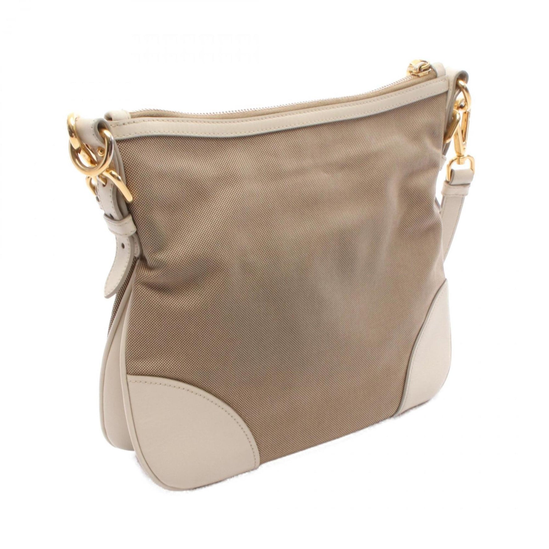 Prada Logo Jacquard Shoulder Bag in Canvas and Leather, Beige/Ivory