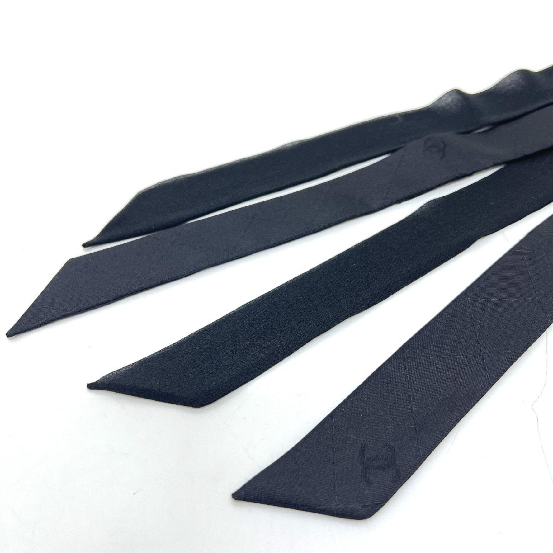 CHANEL Coco Mark Matelasse Apparel Accessory Scarf Bow Tie Silk Like New