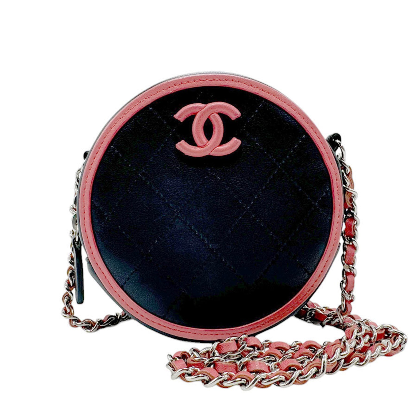 CHANEL Shoulder Bag Leather Navy x Pink