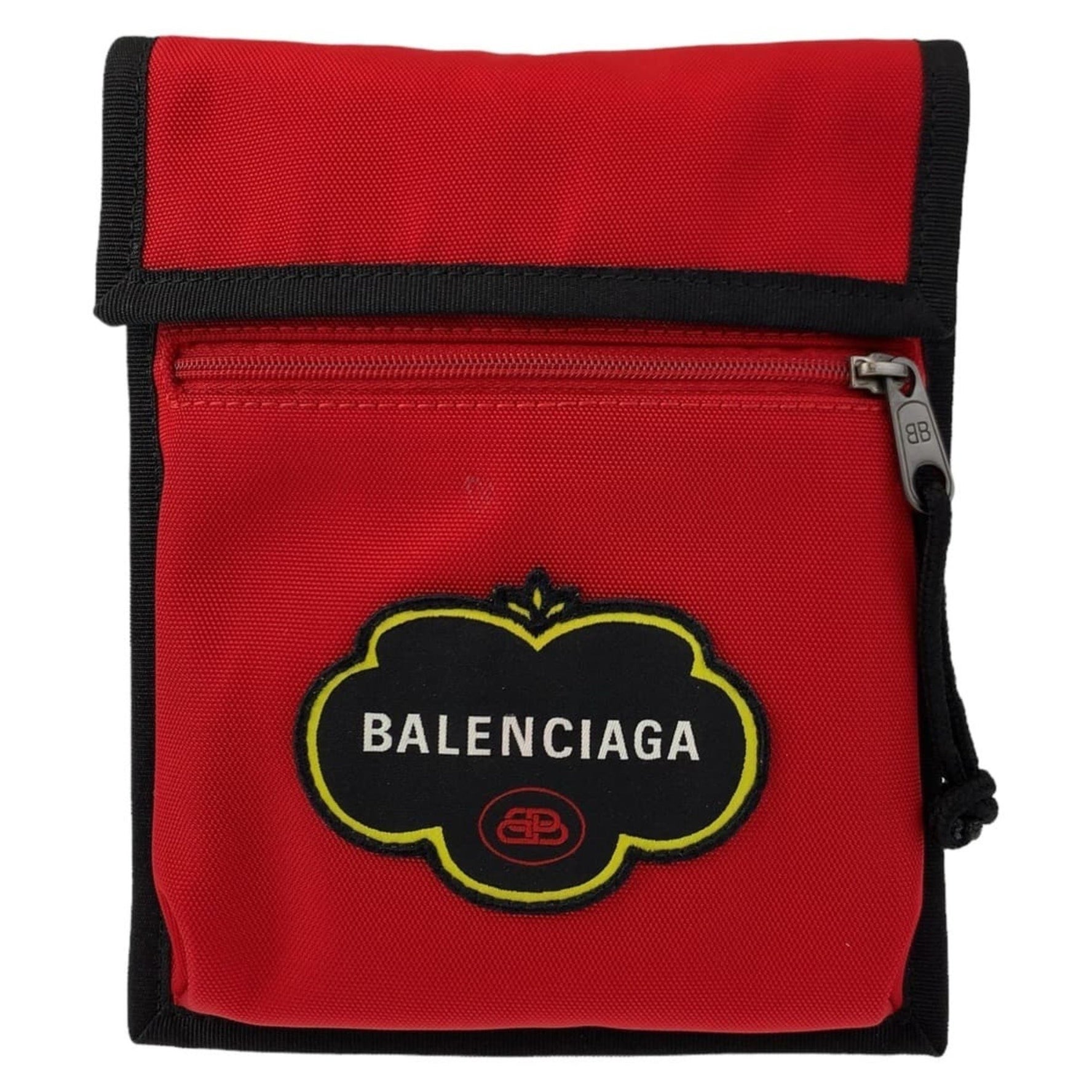 BALENCIAGA Explorer BB logo red silver hardware nylon shoulder bag pochette men's