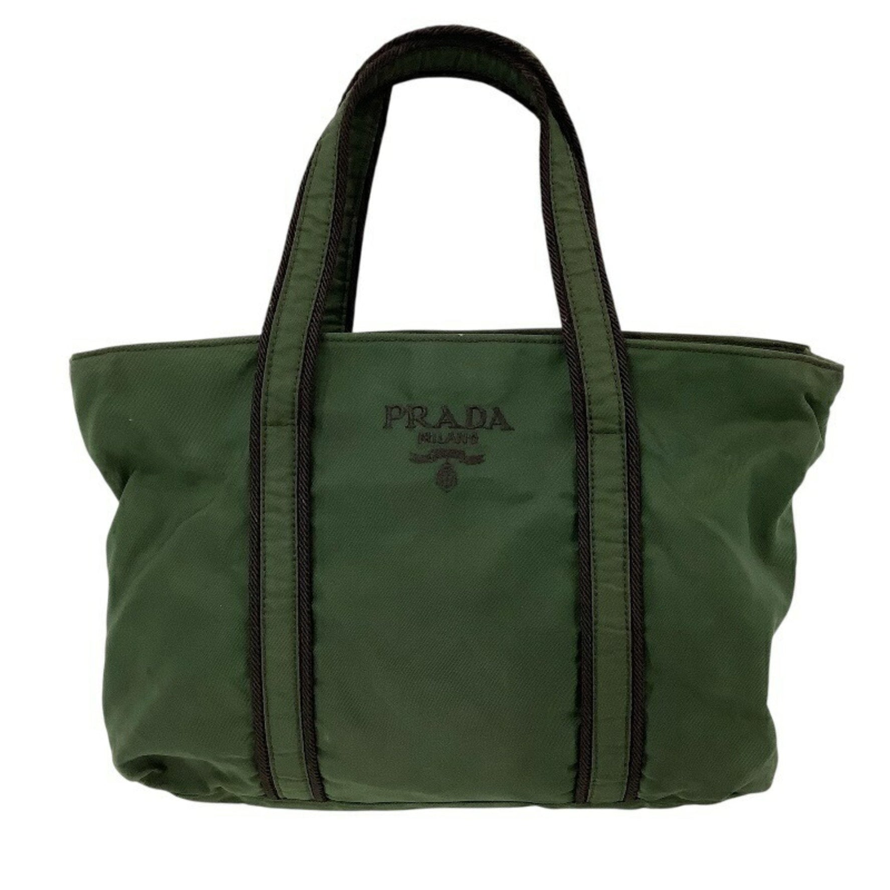 Prada Nylon Embroidered Mini Tote Bag in Dark Green