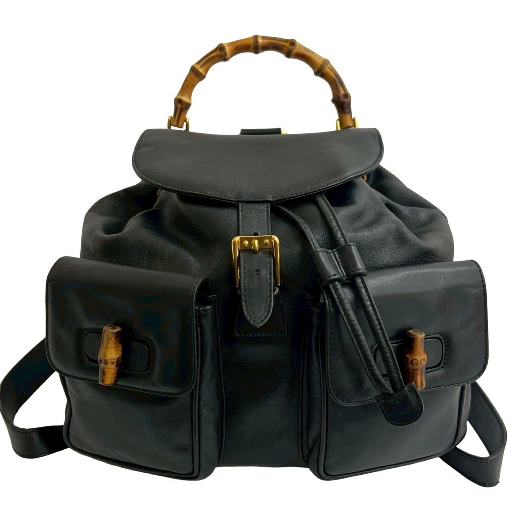 GUCCI Old Vintage Bamboo Leather Drawstring Backpack/Daypack