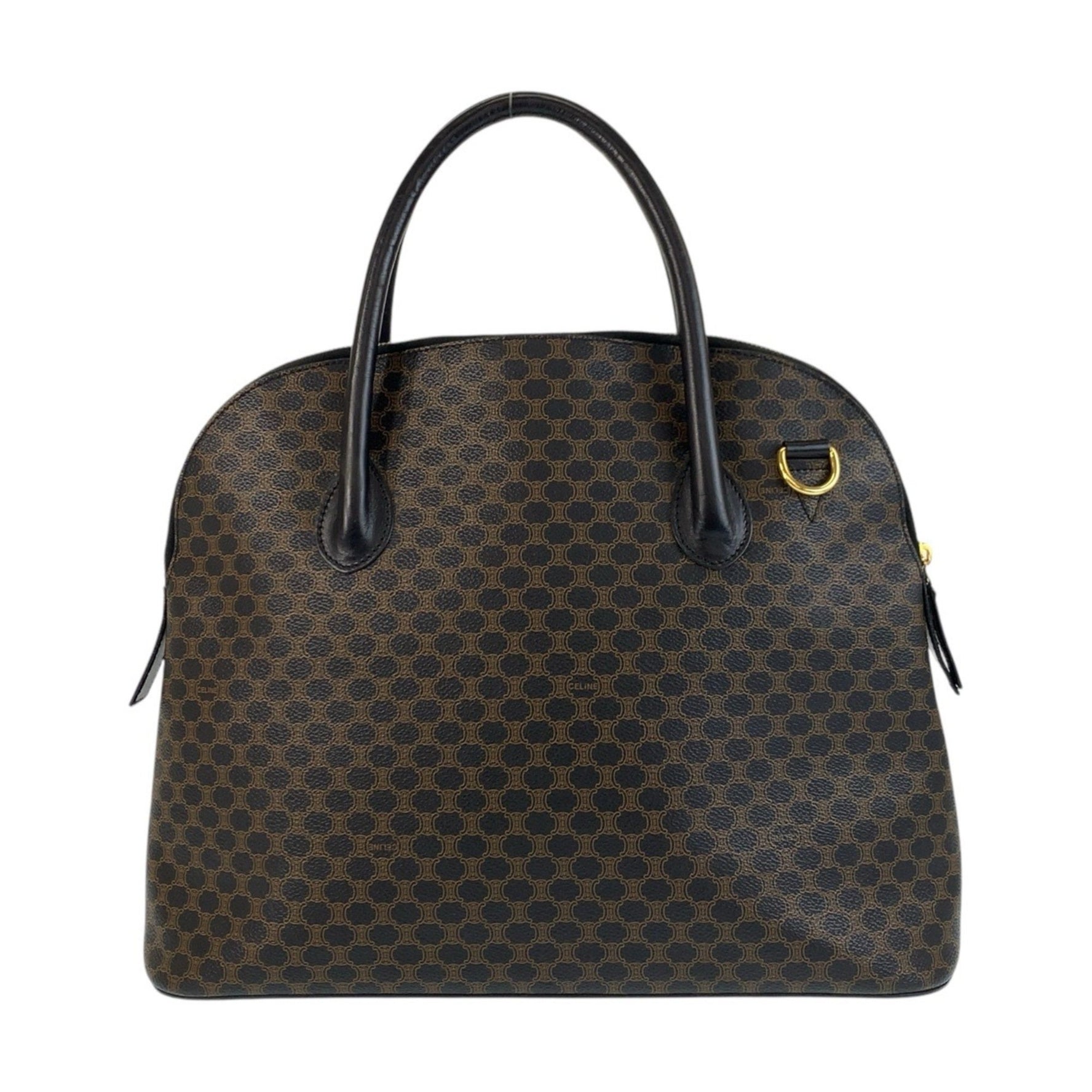 CELINE Vintage Macadam Brown Black Gold Hardware Leather Handbag