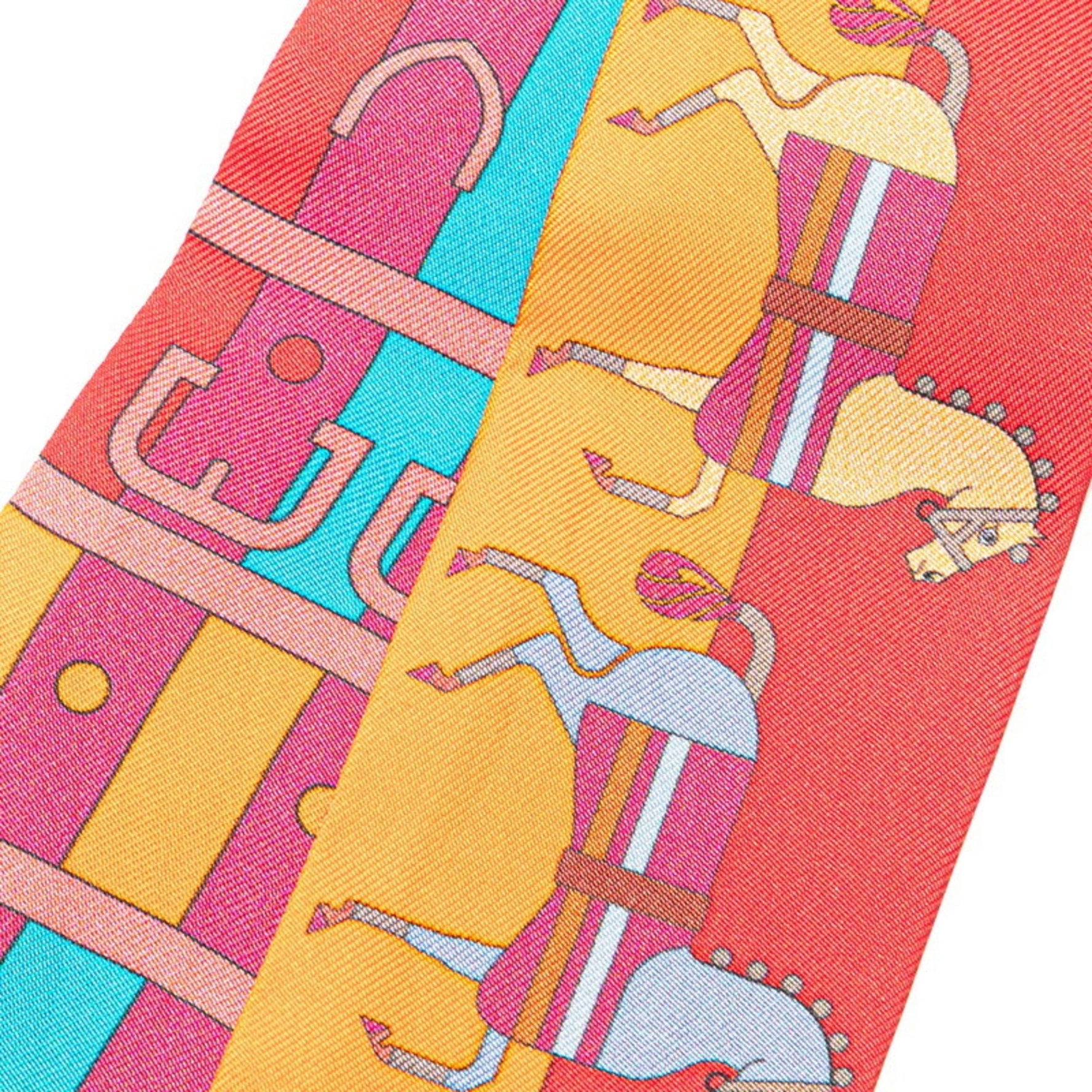 Hermès Twilly ROCABAR Scarf, Red Multicolor Silk, HERMES
