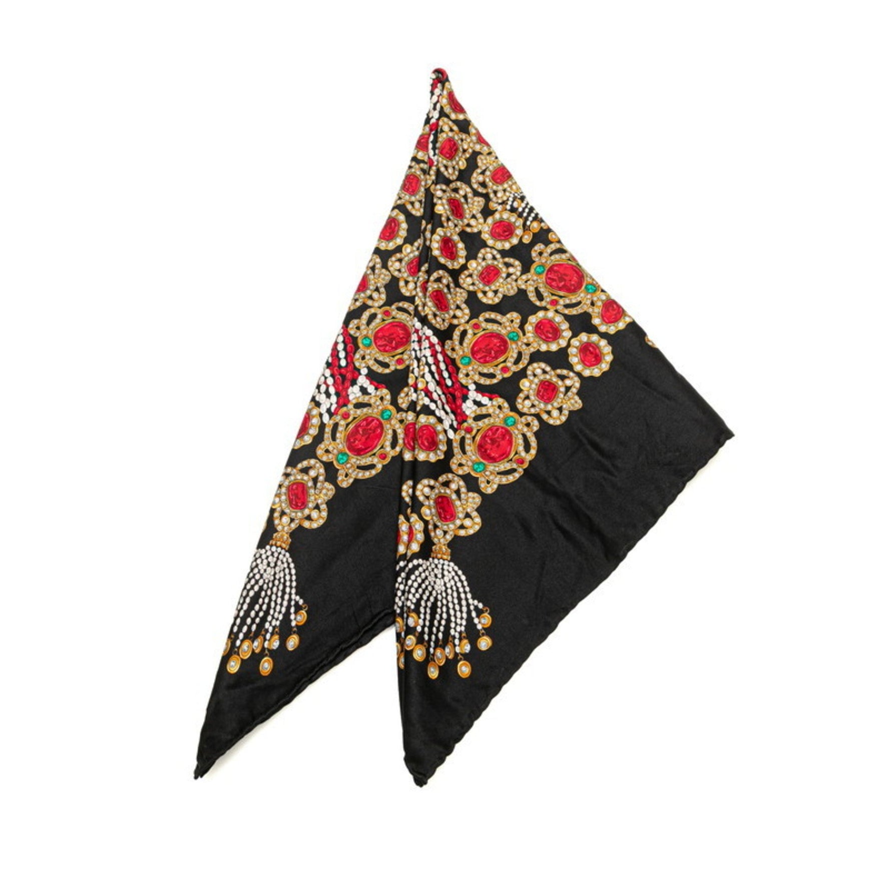 Vintage Chanel jeweled scarf, black and multicolored silk, .