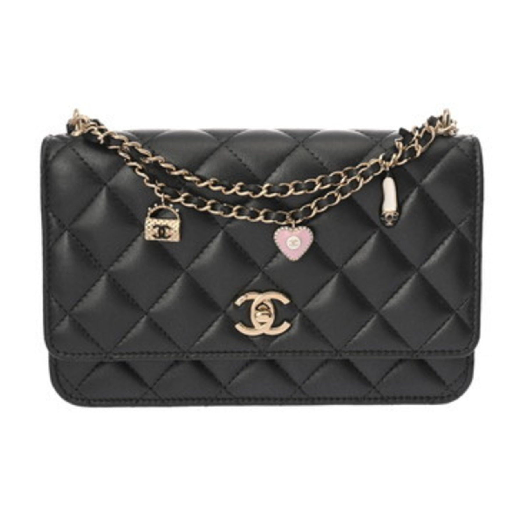CHANEL Matelasse Chain Wallet with Charm, Lambskin Shoulder Bag