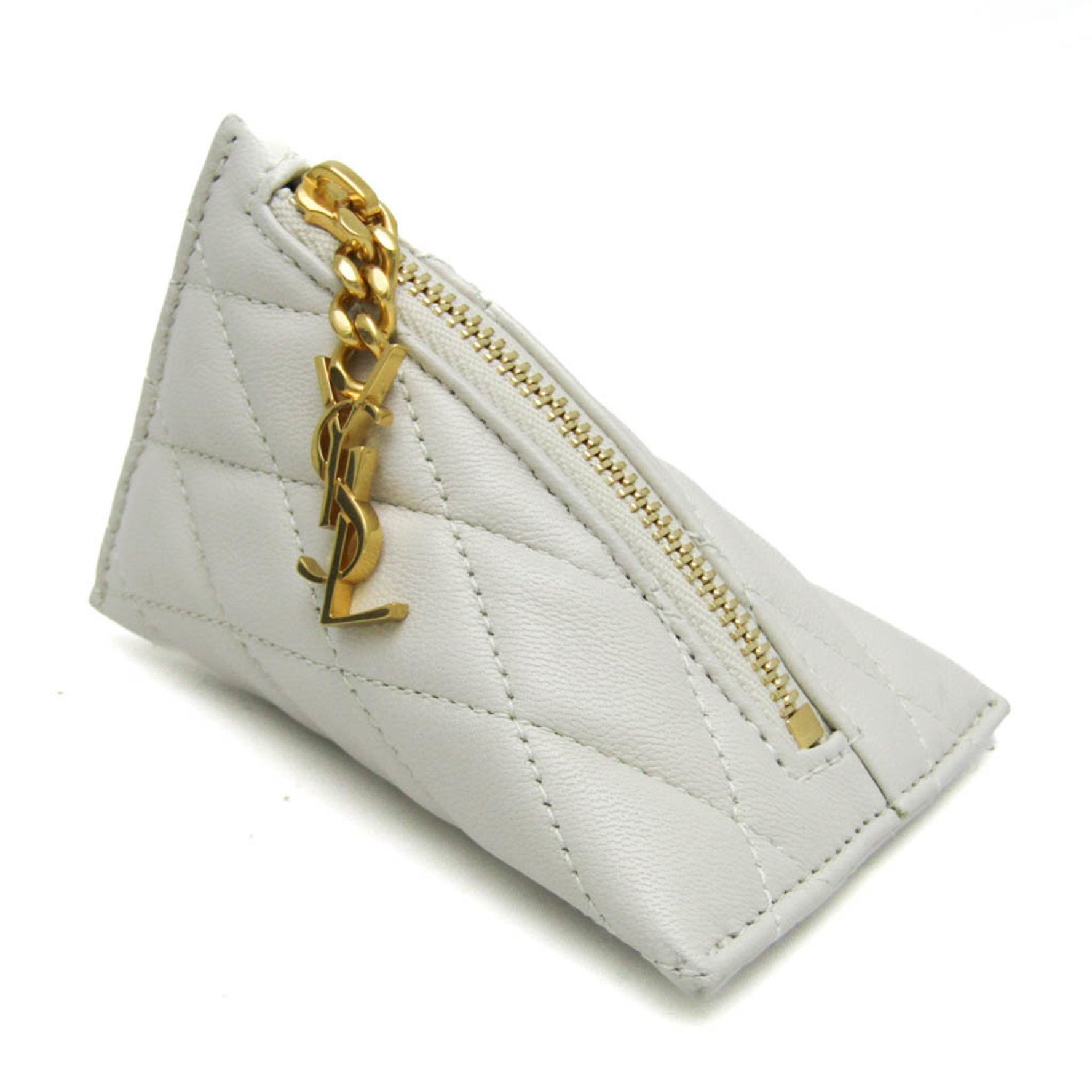 Saint Laurent Quilting Women's Leather Coin Purse/coin Case Off-white