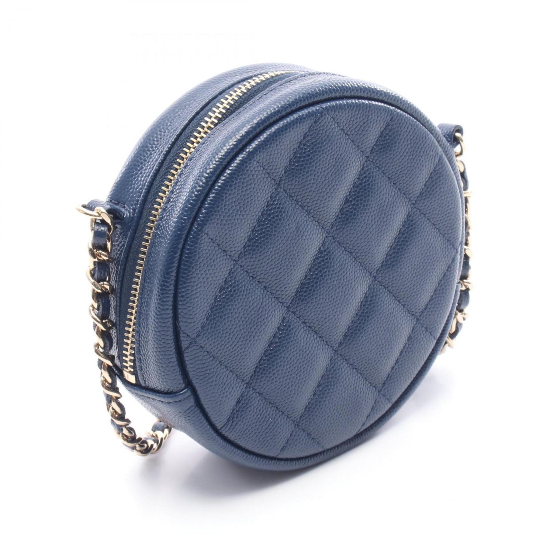 CHANEL Matelasse Round Mini Shoulder Bag in Grained Calfskin Leather, Blue