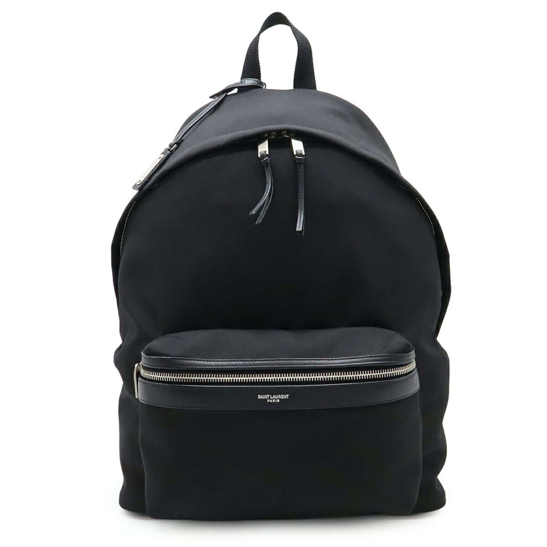 SAINT LAURENT PARIS YSL Yves Saint Laurent City Backpack Rucksack Nylon Canvas Leather Black