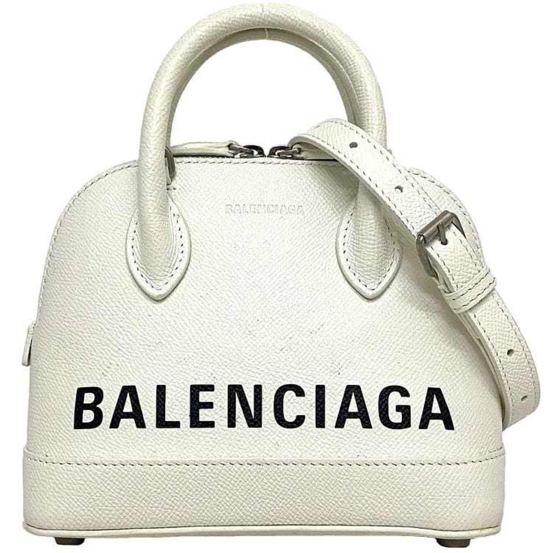 Balenciaga 2way Bag Ville Small XXS White Black Everyday Shoulder Handbag Leather BALENCIAGA Print Compact