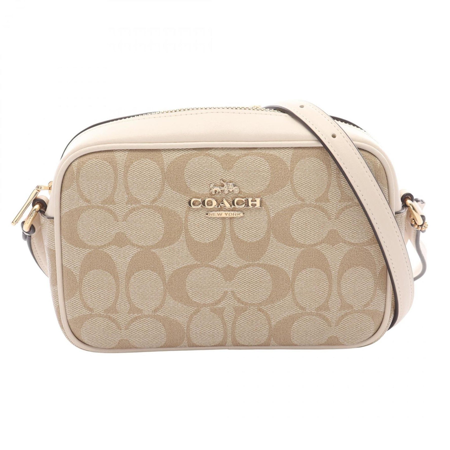 Coach Mini Jamie Camera Bag, Signature Shoulder Coated Canvas and Leather, Beige Ivory